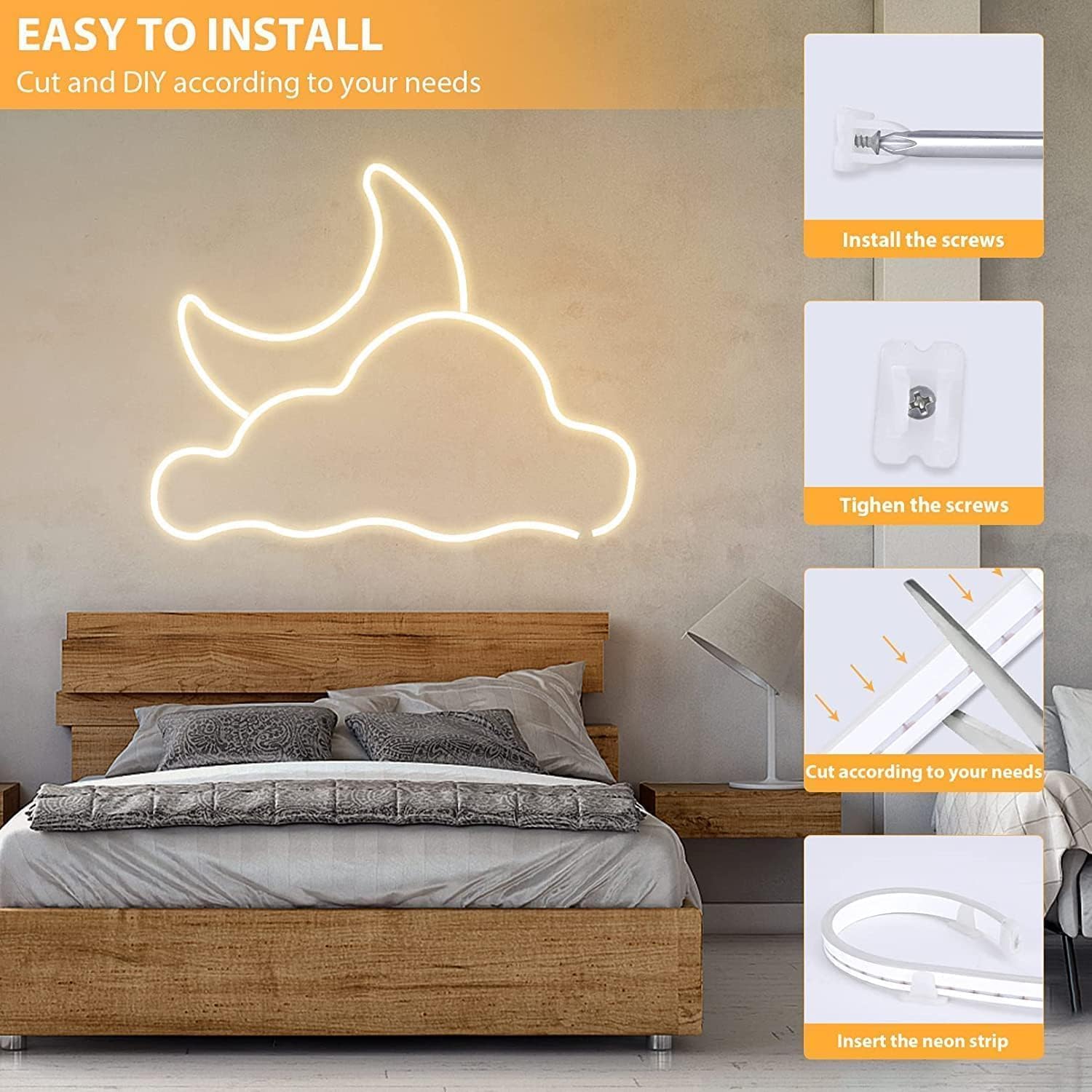 Lamomo Neon Rope Lights, 65.6Ft Dimmable Led Strip Lights, Warm White 3000K Flexible Led Rope Lights, Waterproof Silicone Diy De