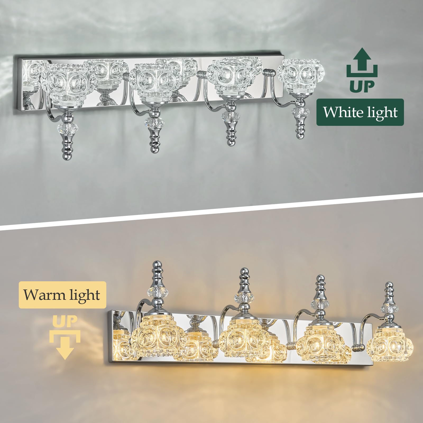 Lbsqj 4-Light Vintage Bathroom Vanity Light Fixture Industrial Chrome With Glass Shade Vanity Light Fixtures Over Mirror Glass Bathroom Vanity Lighting Fixtures G9 Bulb Wall Lights