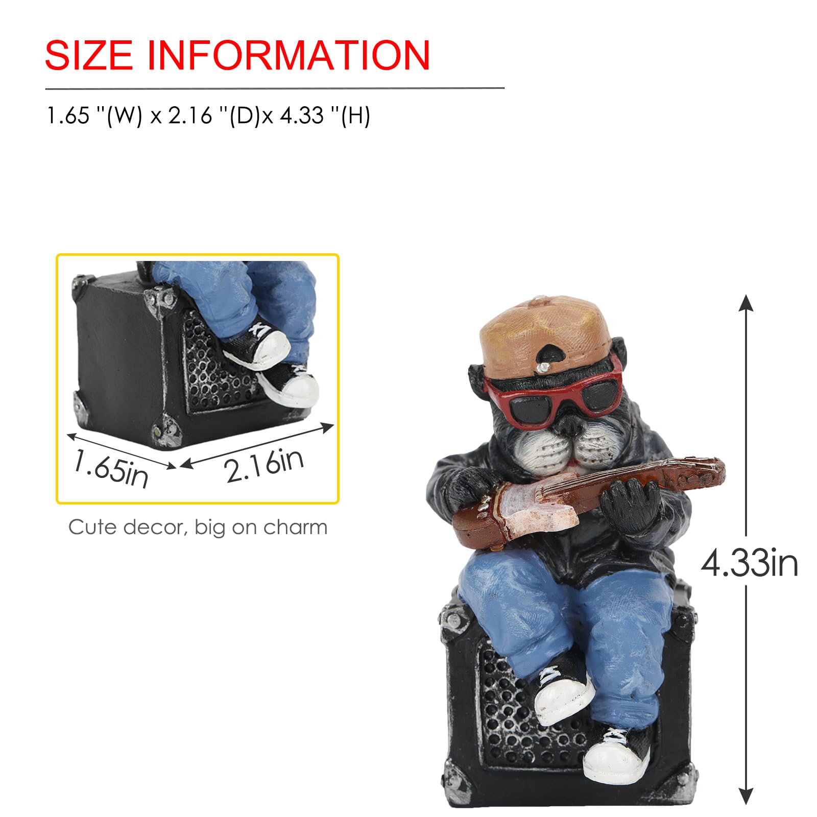 Foxmis Solar Dog Outdoor Statues Figurine For Garden Decorations, Whimsical Outside Decor With Guitar Clearance For Patio Balcon