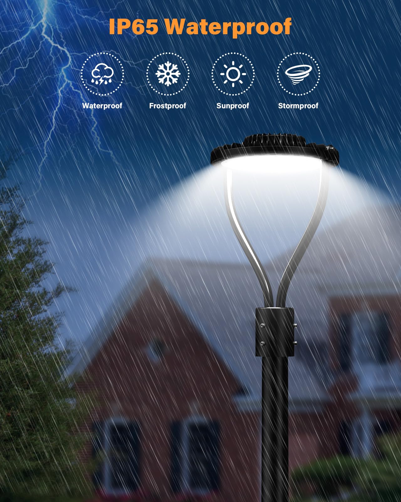 Flakeeper 150W LED Post Top Light, 21000Lm 5000K Outdoor Black Area Light for Garden, Yard, and Parking Lot Lighting