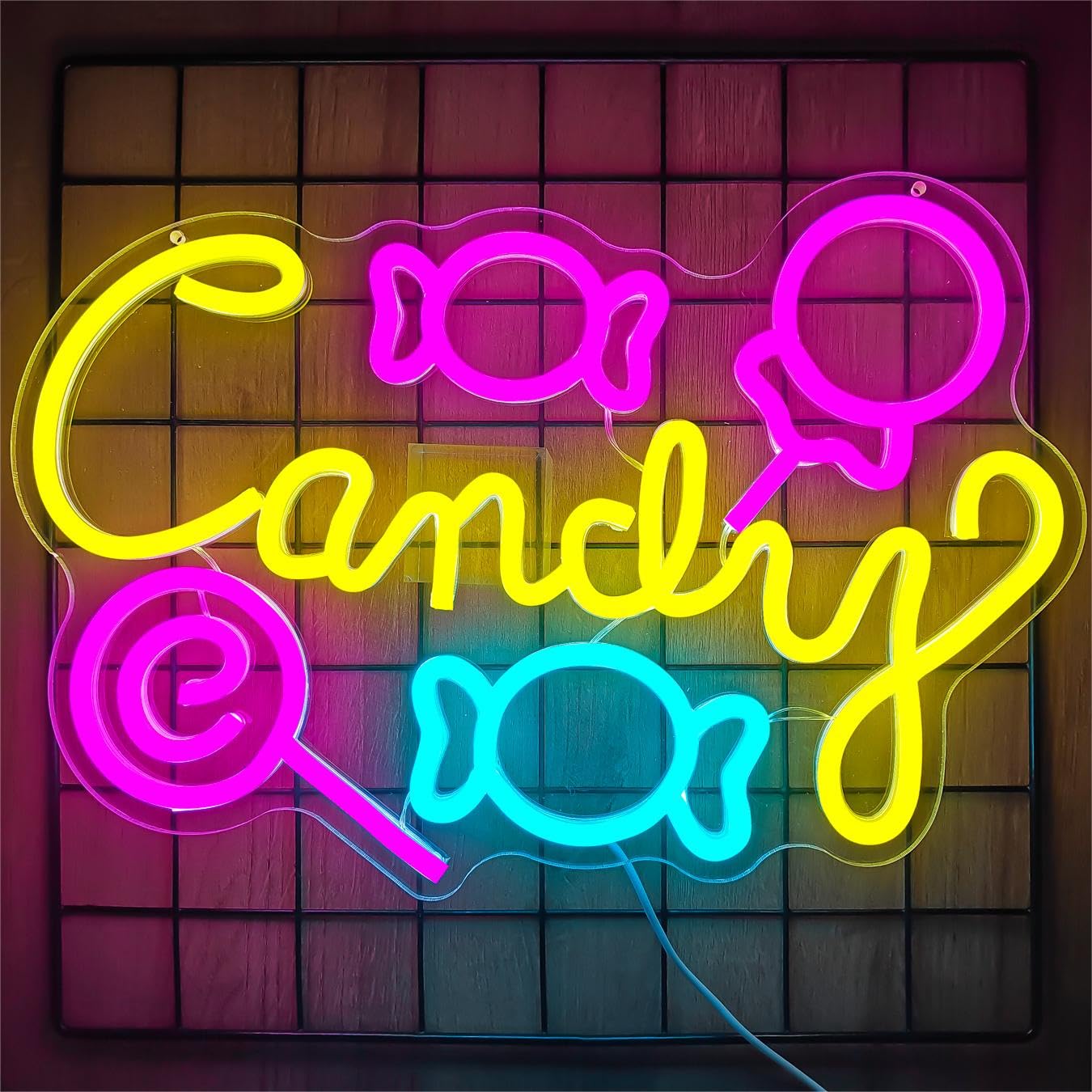 CinsYarn Neon Sign - Candy Lollipop Wall Decor, Dimmable LED, Colorful Acrylic for Parties and Gifts