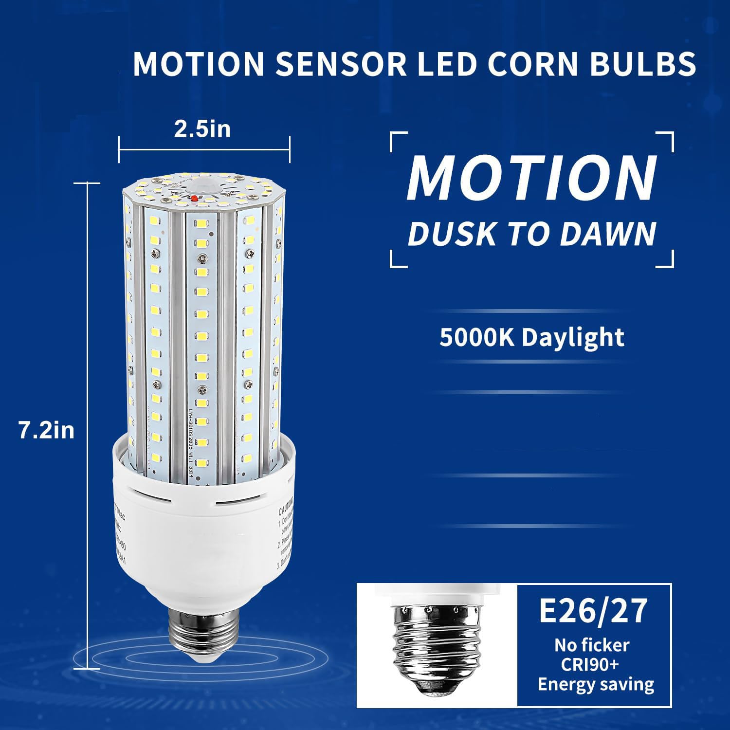 Ns 75W Motion Sensor Light Bulbs 2-Pack, 7500Lm Dusk To Dawn Security Lights, E26 Auto On/Off, 5000K Daylight For Garage, Front