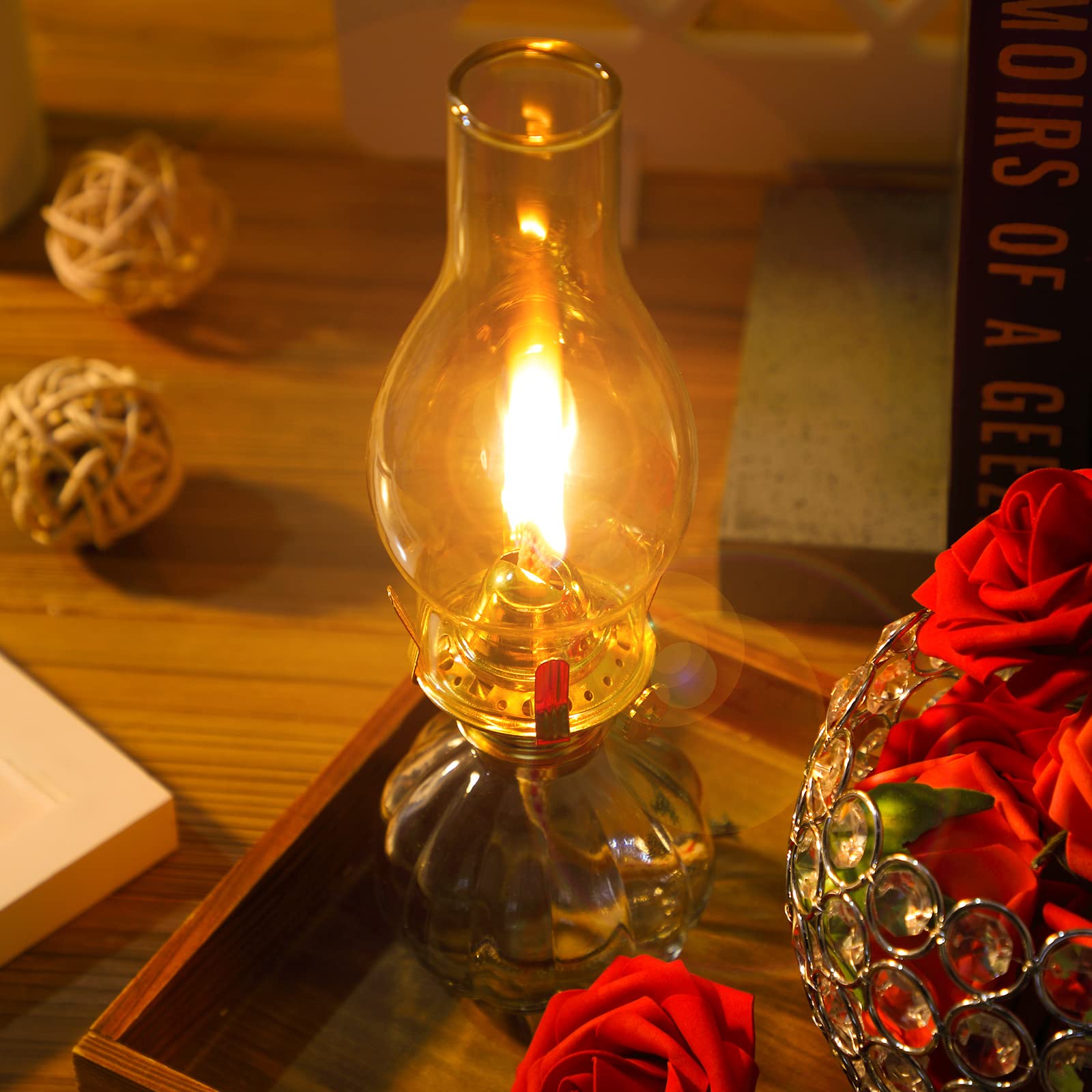 2 Pieces Chamber Oil Lamp, Vintage Glass Clear Kerosene Lamp Indoor Decorative Hurricane Lamp Oil Lantern For Tabletop Decor And Emergency Lighting (Retro Style)