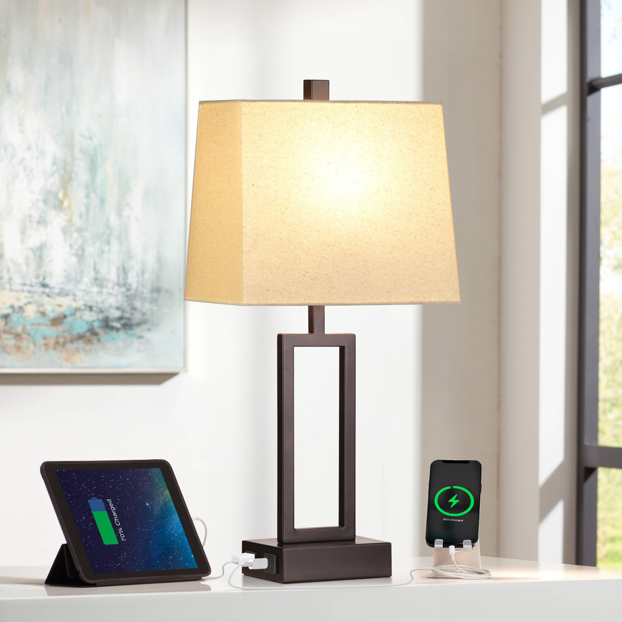 Rinweey Touch Control Table Lamps Set Of 2, Modern Brown Bedside Lamps With Usb A+C Ports & Ac Outlet, 3 Way Dimmable Contemporary Nightstand Lamps For Bedroom Living Room(Led Bulb Included)