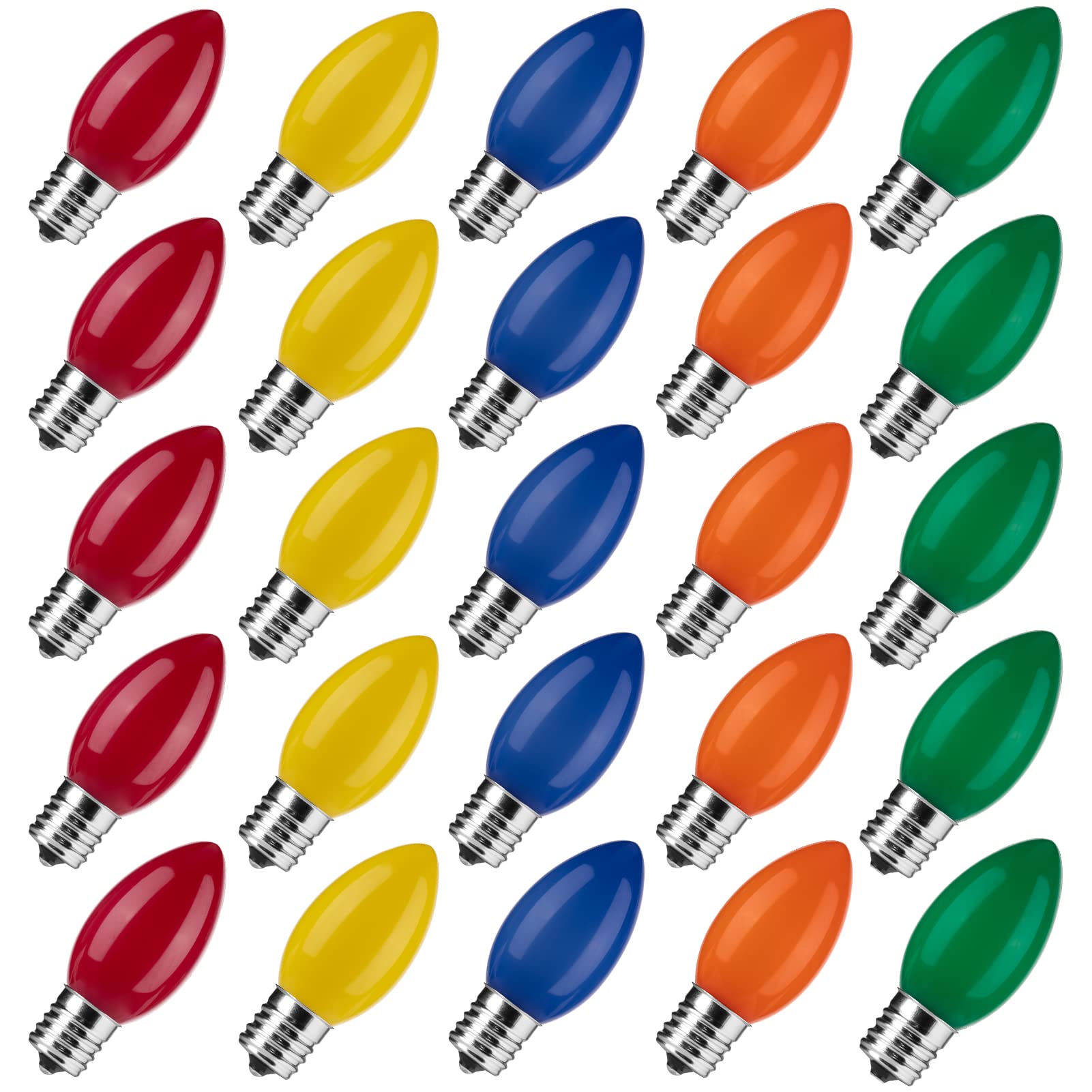 Brightown C9 LED Replacement Christmas Bulbs, 25 Pack Multicolor Shatterproof C9 Bulbs, Waterproof Commercial LED Holiday Bulb f