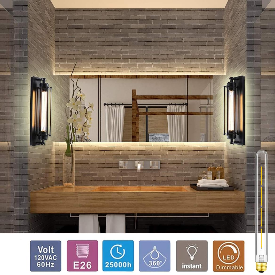 XININSUN T300 LED Bulb, 100W Equivalent, Dimmable, Clear Glass, 11.8 Inch, 4 Pack, 3000K