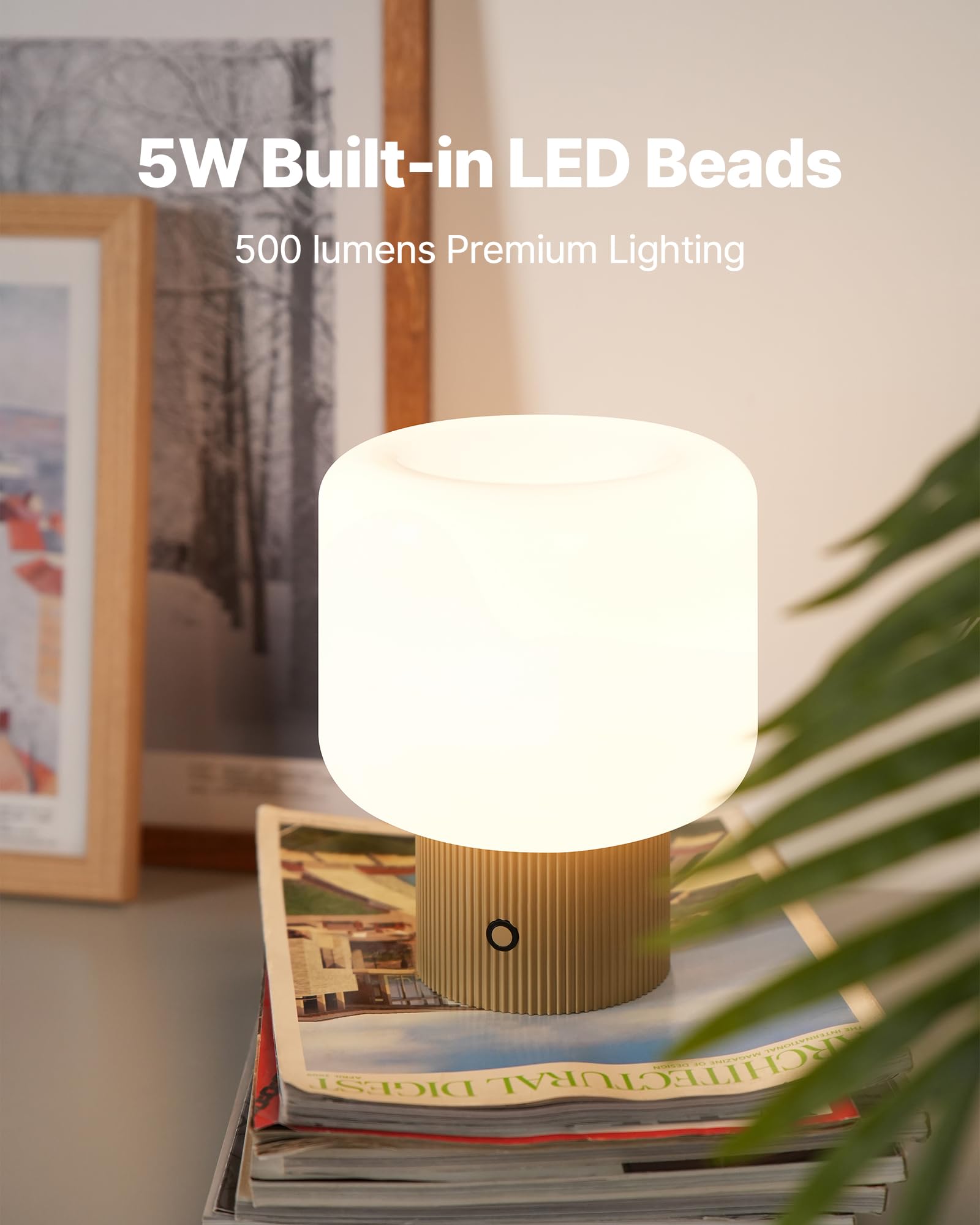 MAGCHARM Halo Mushroom Lamp - 5W Cordless LED Table Light, Dimmable, Mustard Yellow, Retro Design for Bedroom Decor