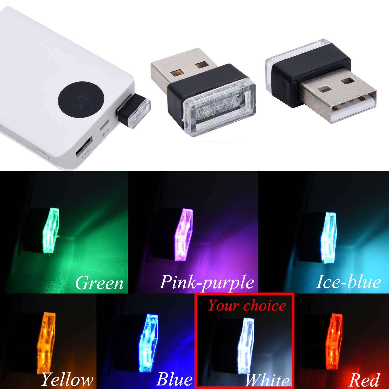 Febrytold Mini Usb Led Car Interior Ambient Lights - 2 Pcs, White, Plastic, Model Fbd19120538, Perfect For Trunk Atmosphere