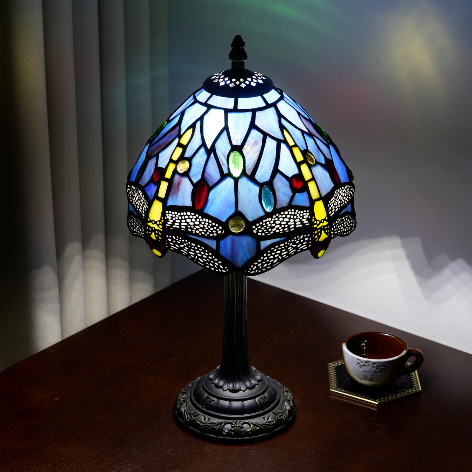 Wecrejoni Tiffany Lamp Stained Glass Lamp Small Bedside Table Lamps For Living Room Bedroom Dorm Kitchen Home Decor Festival Birthday Gift Dragonfly