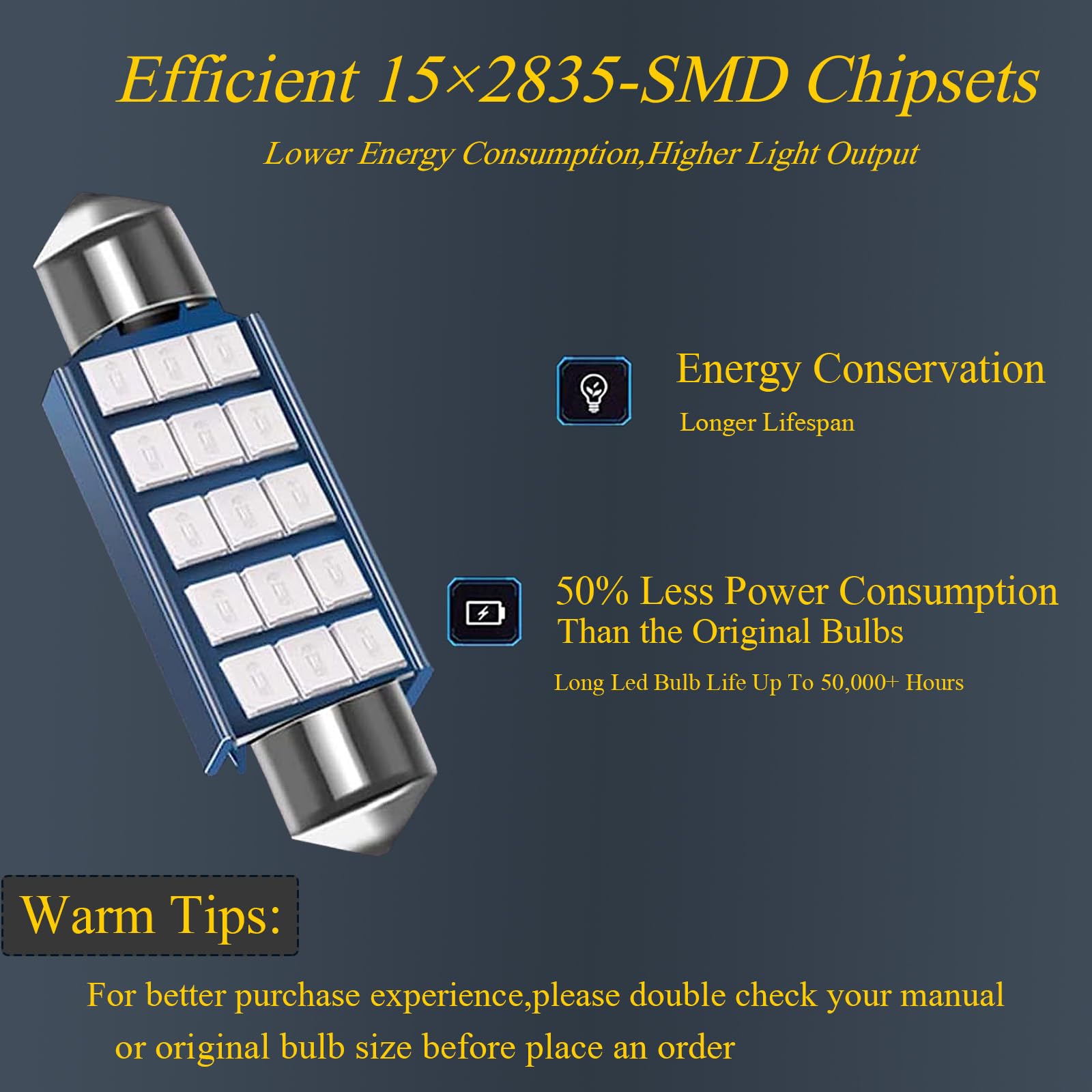 GKmow 578 LED Bulbs Pack of 4, 6500K 400LM Blue Interior Dome Lights, Model GKCD703BE-4PS