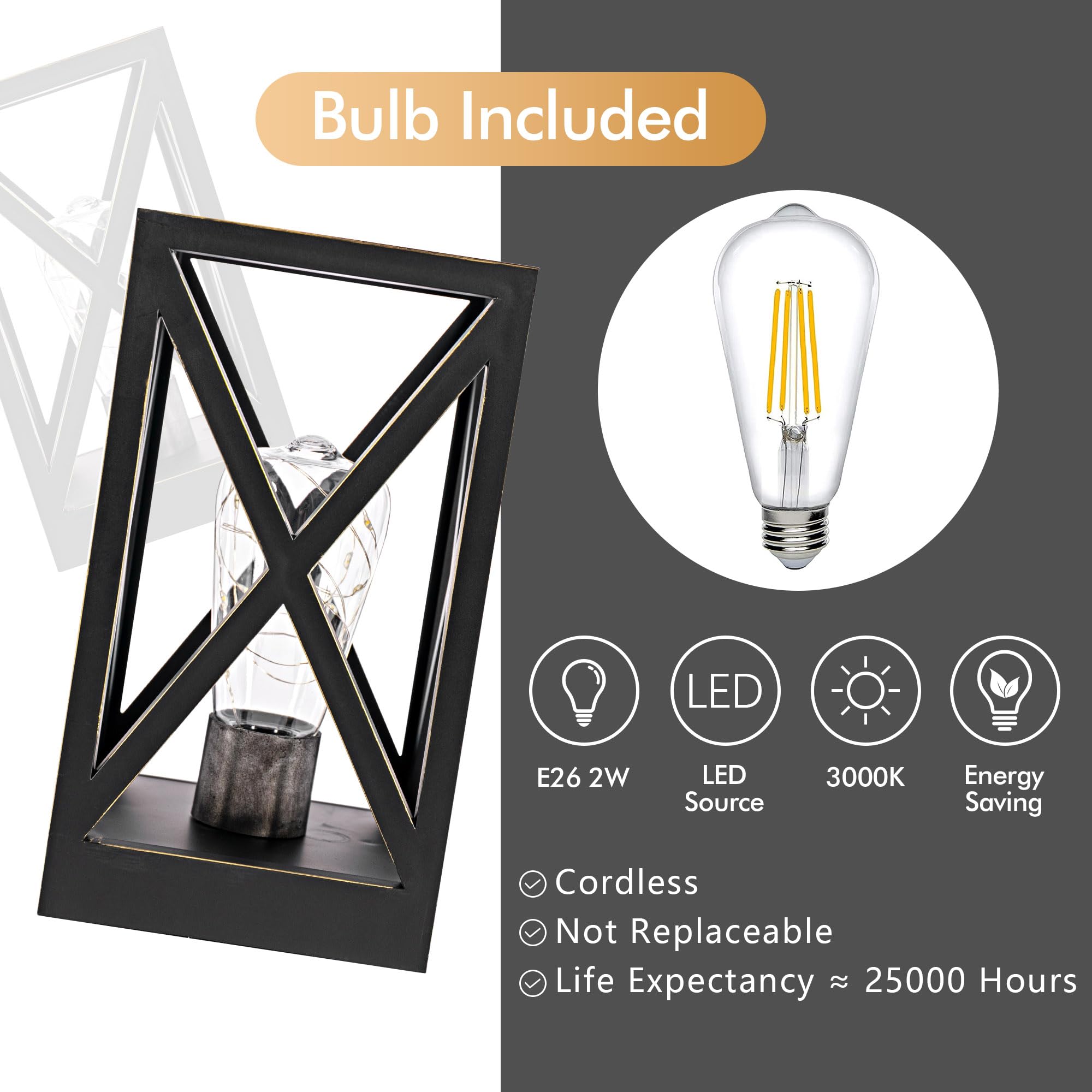 WINGBO Retro Battery Powered Table Lamps Set of 2, Black, Portable Cordless Design for Indoor/Outdoor Use