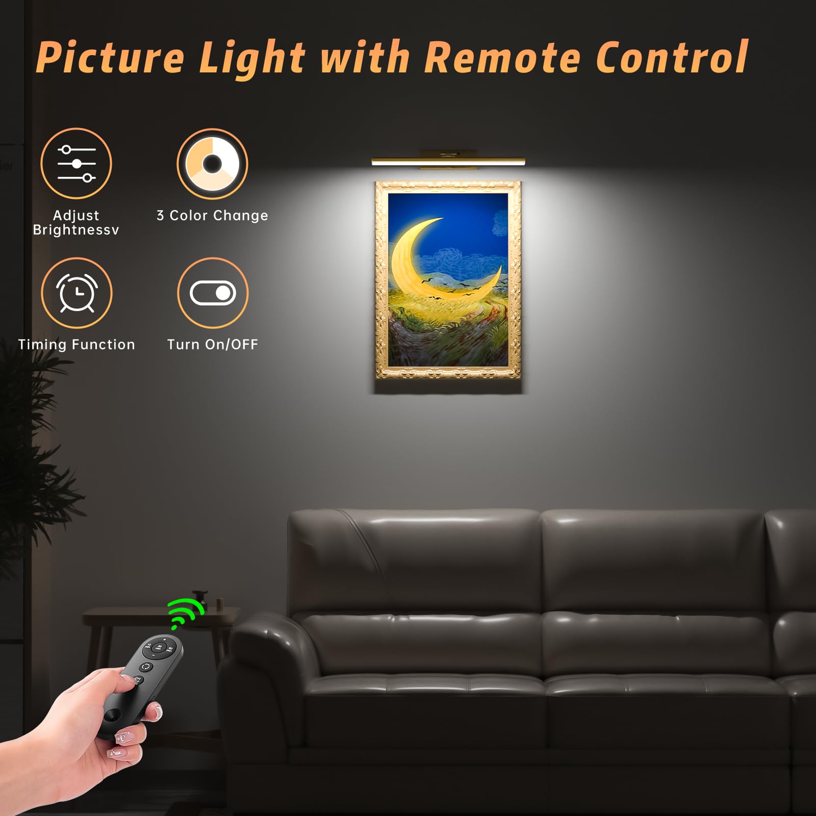 15.35Inch Picture Light With Remote, Wireless Rechargeable Battery Wall Light For Paintings, 3 Colors Paintings Light Dimmable A