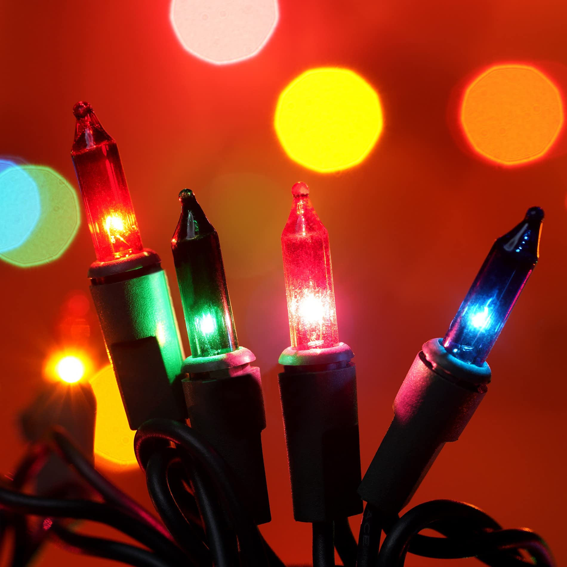 YULETIME 200 Multicolor Christmas Lights, 2 Strands 21 ft, 100 Count, UL Certified, Incandescent, Green Wire