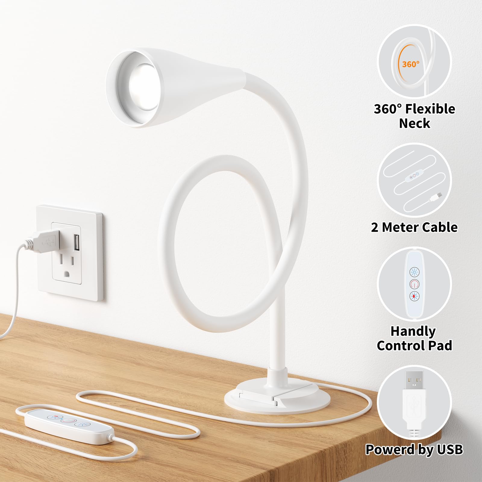 Kaulsoue Wall Mounted Reading Light, Wall Light For Book At Night In Bed,Bedside,Headboard,Desk, Eye Care Led, Plug In Usb Power