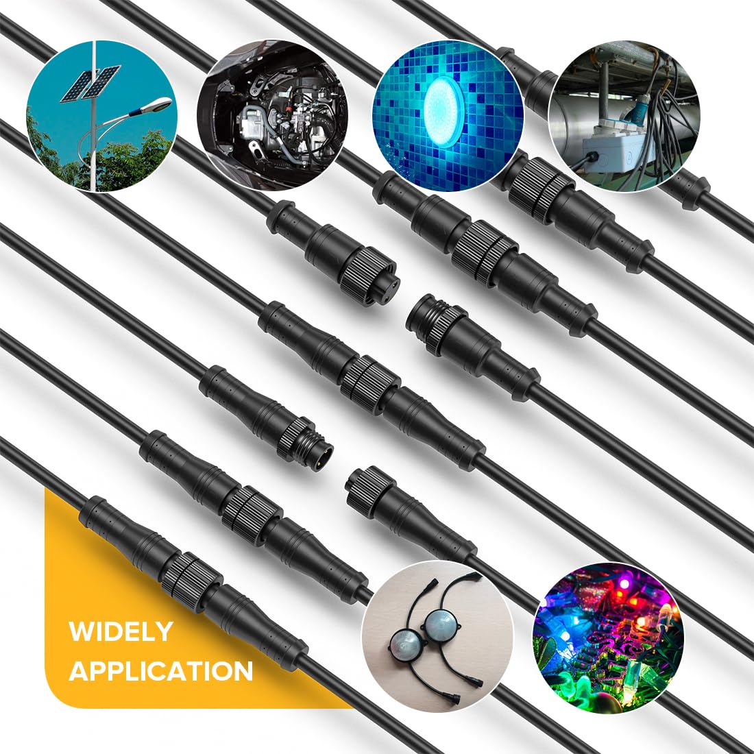 Btf-Lighting 3 Core 3 Pin Big Size Ip67 Y Shape 1 Male-Divided-2 Female Spillter Connctor Black Plastics 0.75Mm²/18Awg 22Mm Metal Metal Nut Support All Btf-Lighting 3 Pin Big Size Ip67 Connectors