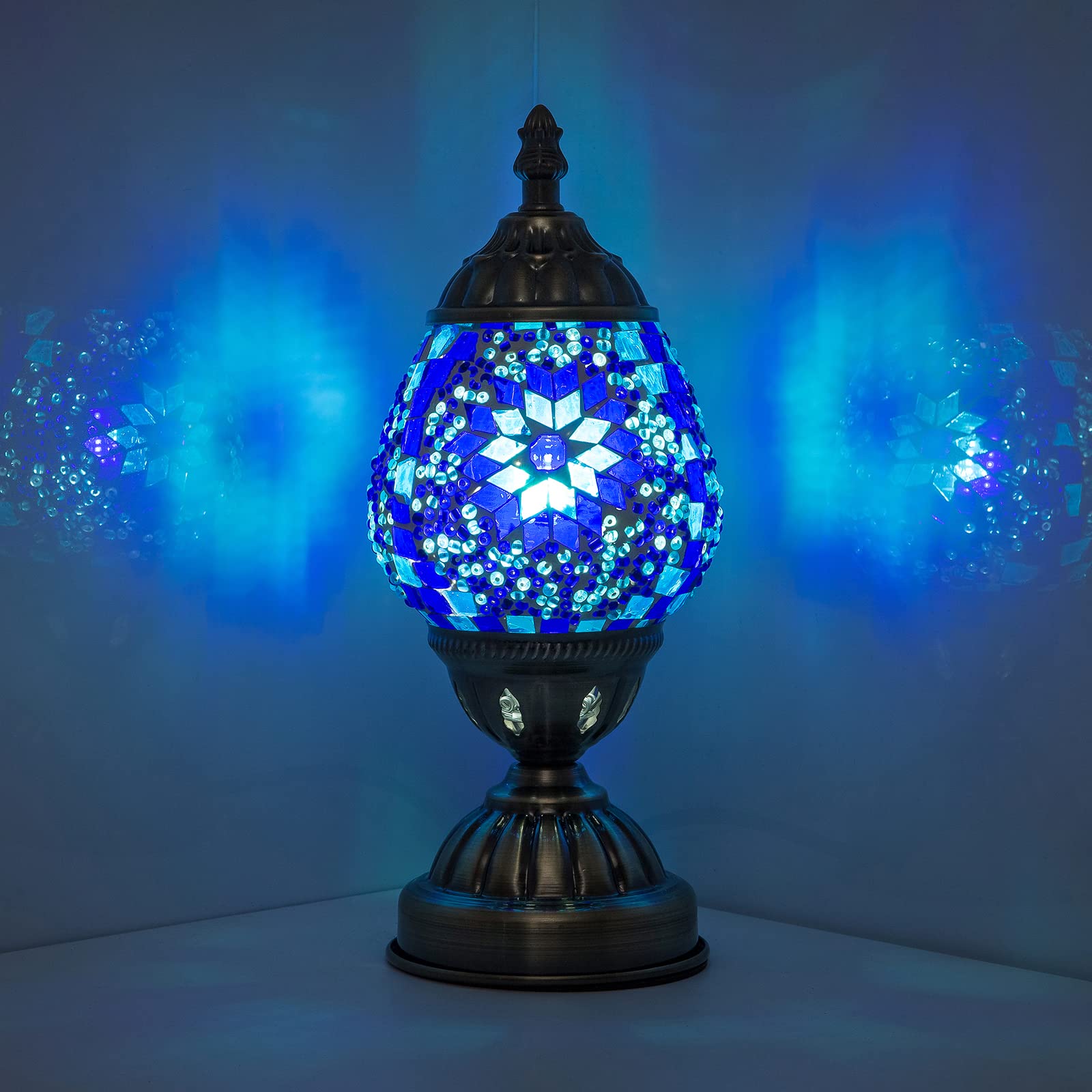 Turkish Morocco Table Lamp Handmade Egg Mosaic Glass Lampshade Home Decor Desk Bedside Lamp Tiffany Night Light for Living Room 