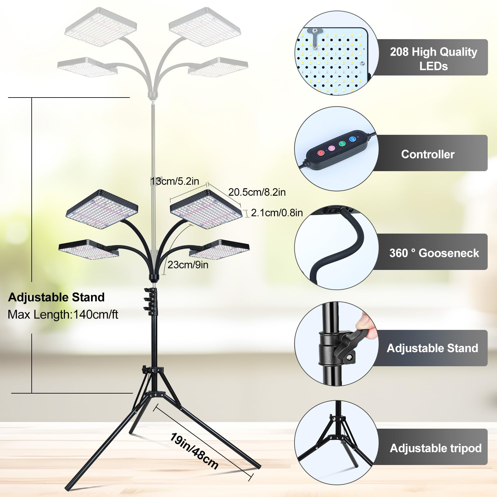 Grow Light With Stand  Orchbloom Grow Lights For Indoor Plants 100W  Natural Sunlight Full Spectrum Plant Growing Lamps For Houseplants & Bonsai Tree  4/8/12 Hr Timer Plant Light Auto On/Off Everyday
