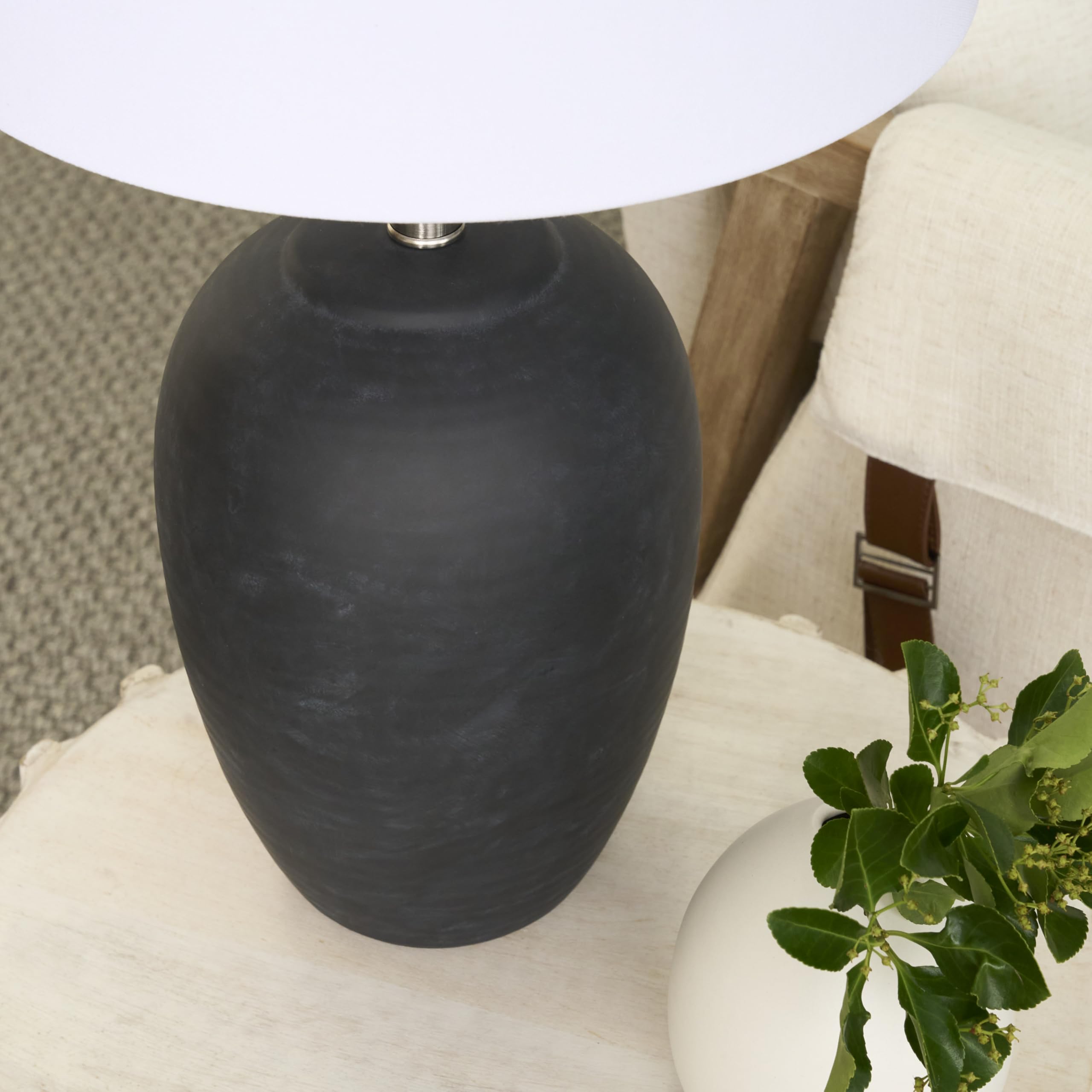 Nourison 23'' Black Vintage Distressed Ceramic Pot Table Lamp For Bedroom, Living Room, End Table, With White Tapered Drum Shade