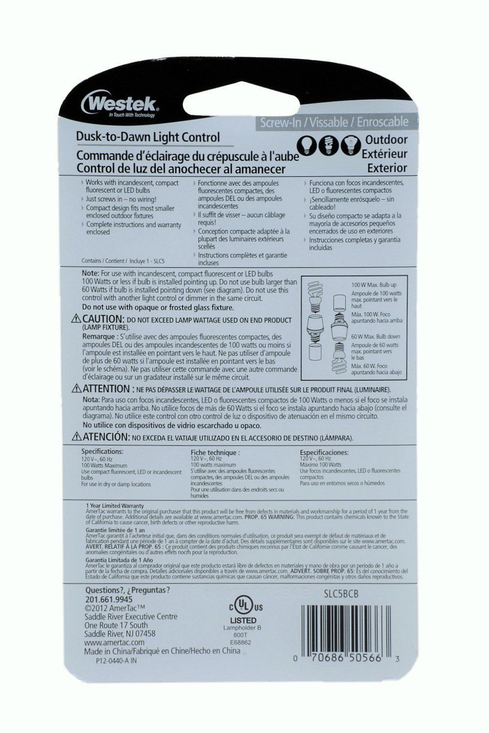 Westek Light Control SLC5BCB-4, 1 Count, Bronze, Plastic