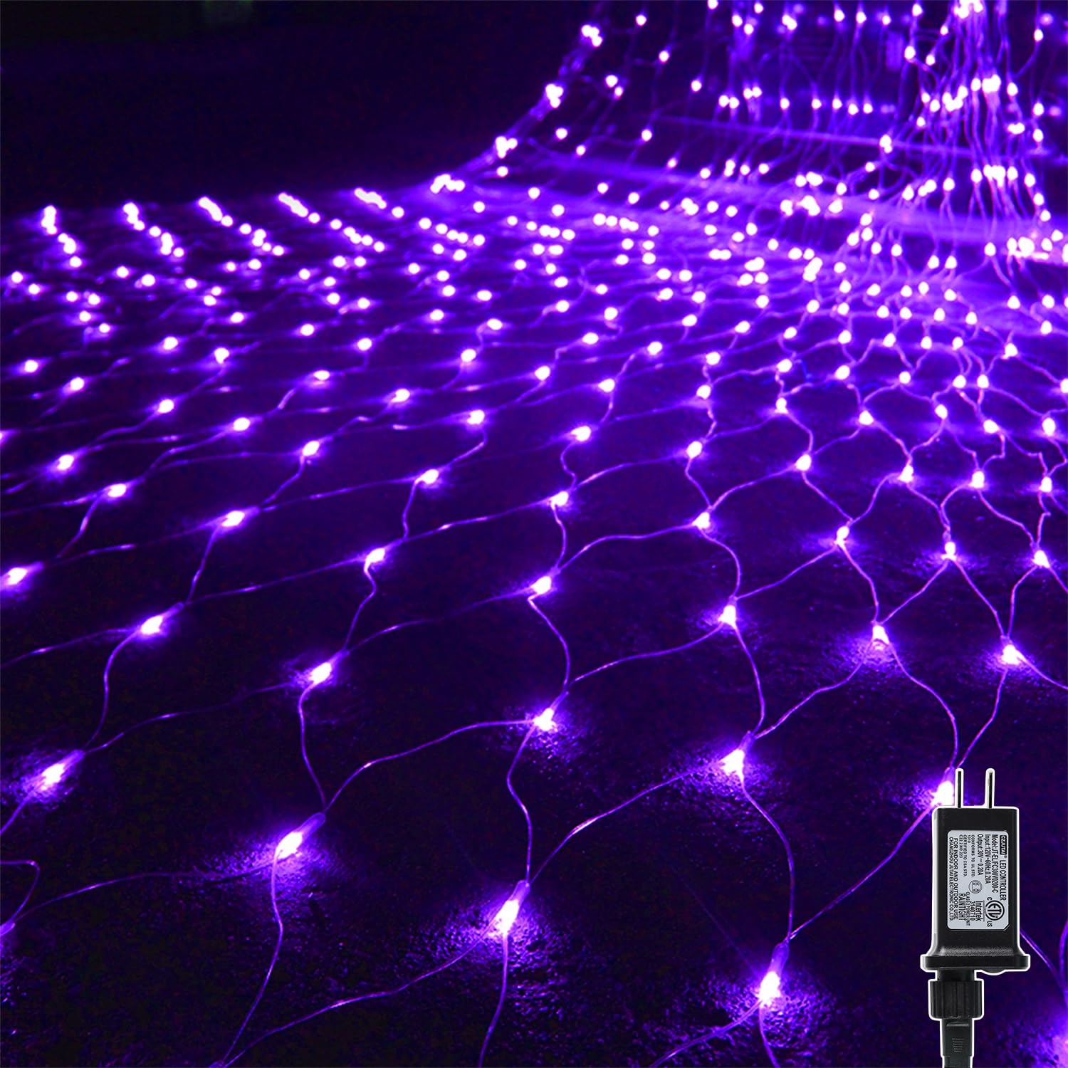 WATERGLIDE Outdoor Halloween Net Lights, 360 LED, 12FT x 5FT, 8 Lighting Modes, Purple, Model HB-360WCOI