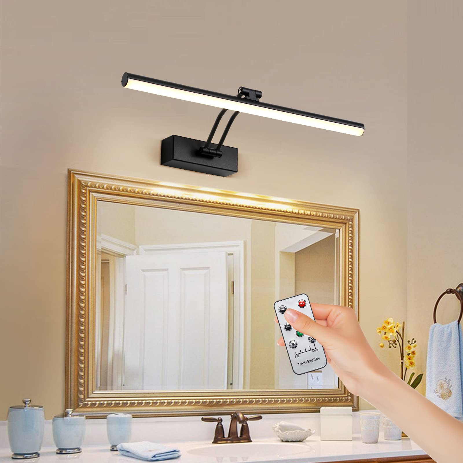 FUNCHDAY Wireless Picture Lights,Rechargeable Battery Picture Light for Paintings with Remote, Dimmable Dartboard Light with Tim