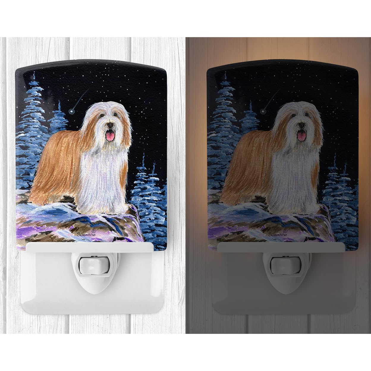 Carolines Treasures Ceramic Night Light, Starry Night Bearded Collie, UL-Certified, 6x4x3 inches, Multicolor, Model SS8451CNL