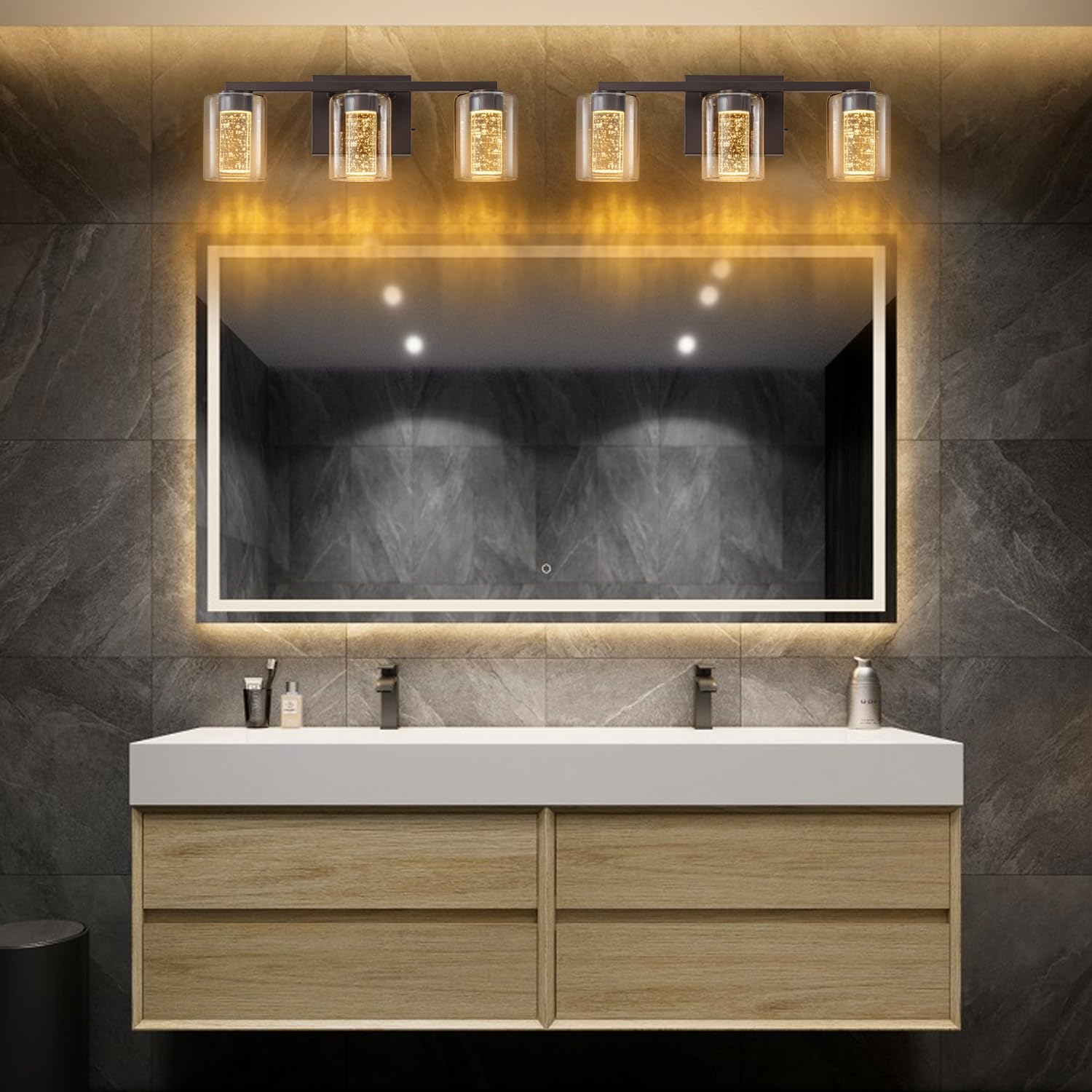 Sinerise 3-Light Bronze Vanity Light With 3 Color Modes (3000K/4000K/6000K), Eye Protection Led Bathroom Light Fixture, Dimmable