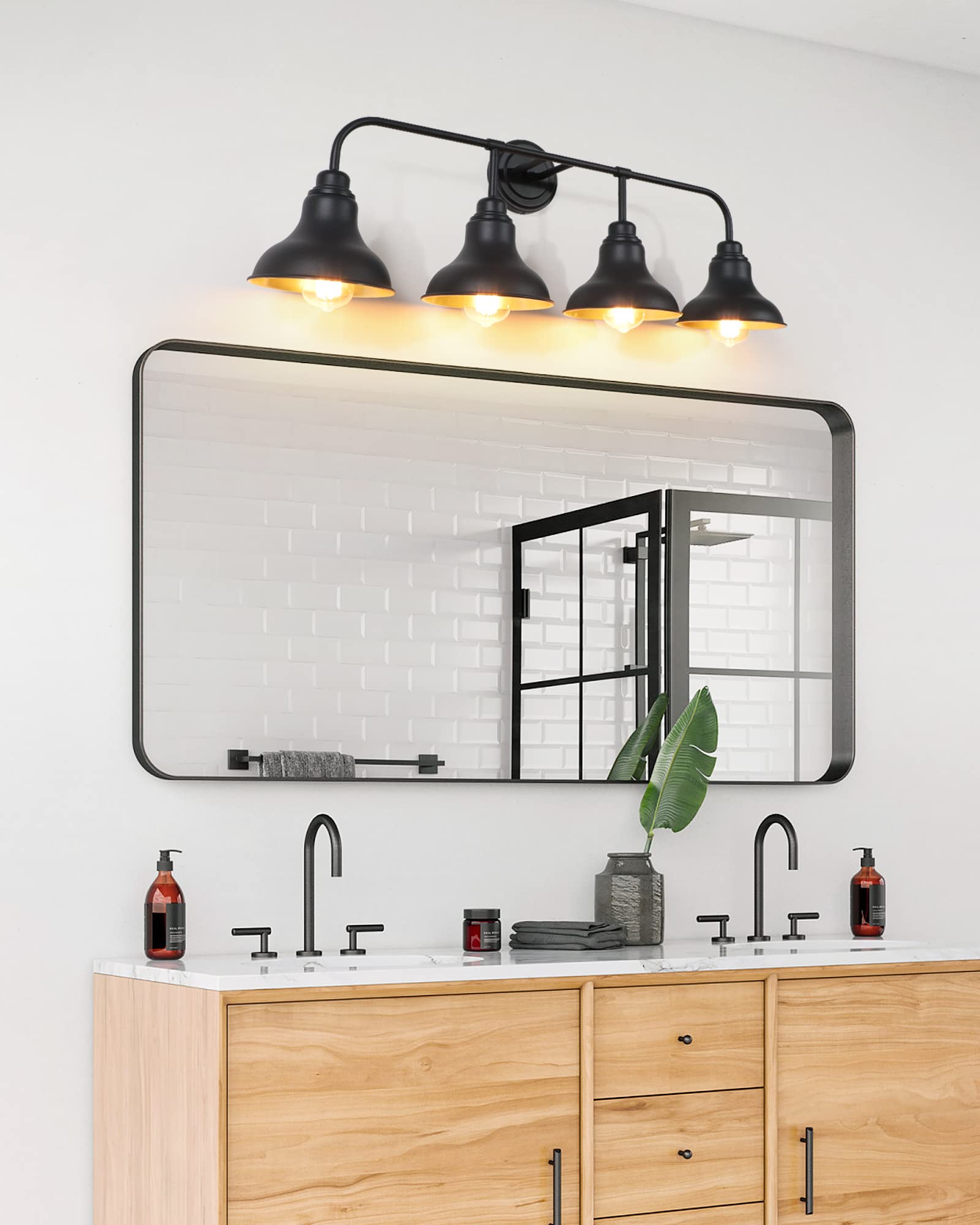 pasentel 4-Light Bathroom Vanity Light, Black Iron Rustic Wall Sconce, Model BD017-4-BK