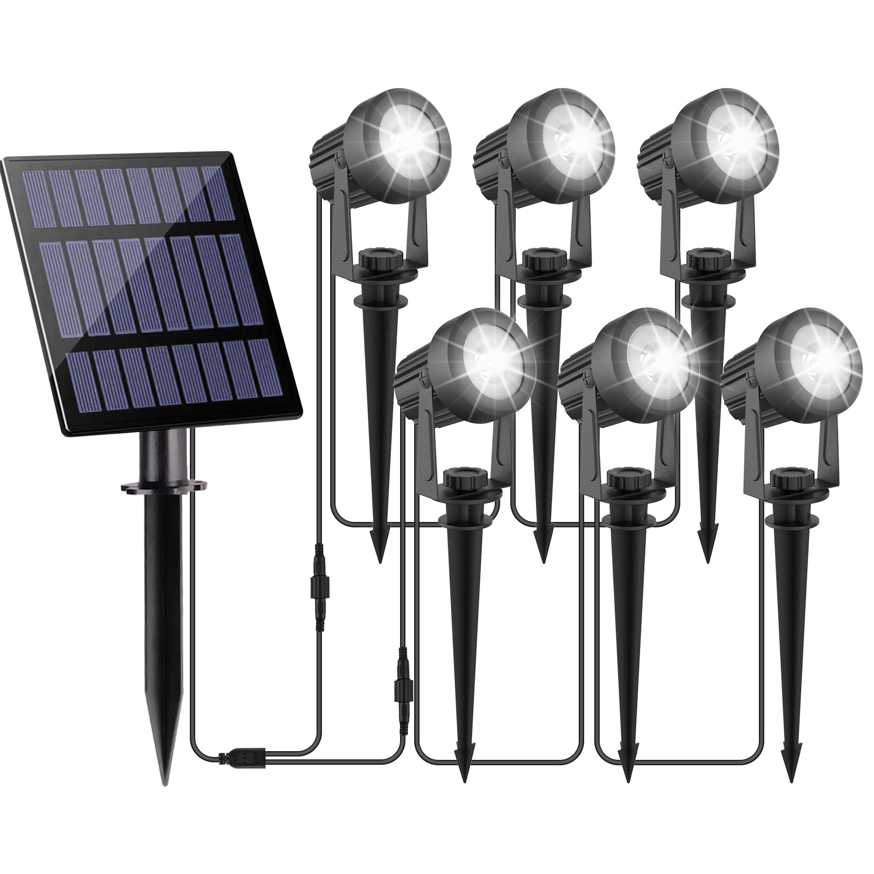 CREPOW Solar Spot Lights Outdoor, IP65 Waterproof, 6-in-1, Cold White, Model TS-S4201, Dusk to Dawn Uplights for Garden and Yard