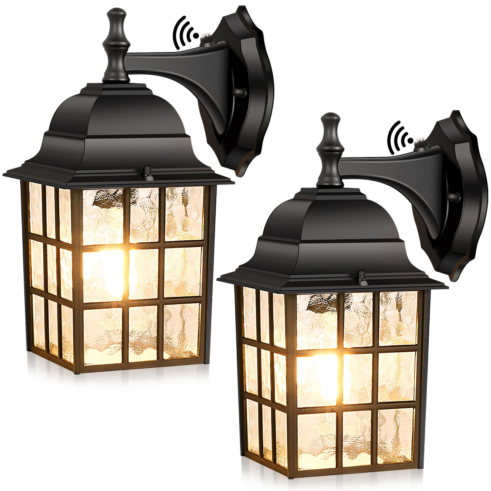 Brightever Outdoor Wall Lantern 2-Pack, Dusk to Dawn, Black, Metal, Model 9033-BK, Waterproof Glass Sconce for Porch, House, Garage