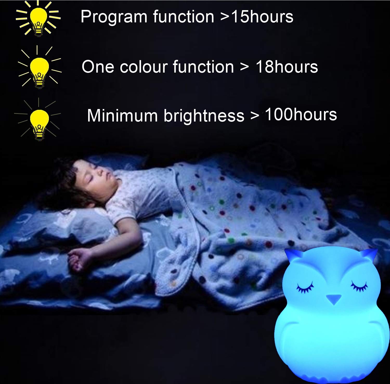 Glinrui Large Owl Night Lights For Kids Led Nursery Lamp Children'S Room Moon Bedside Lamp, Changeable Brightness & Color Child Table Night-Light, Lighting For Travel And Camping Child Gift - Large