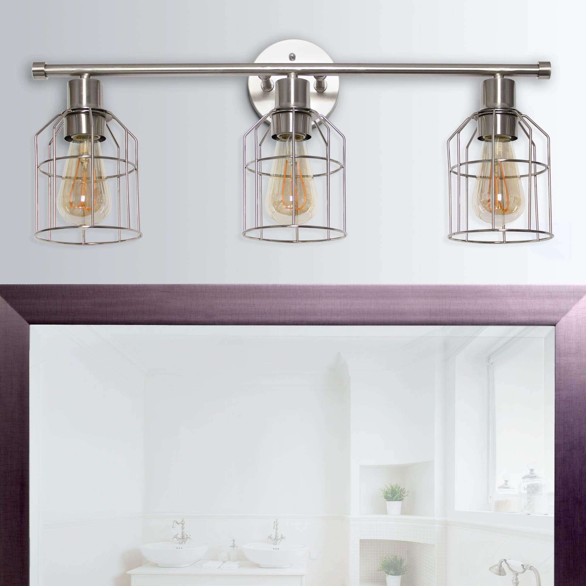 Lalia Home Industrial Bathroom Vanity Light, Brushed Nickel Wire Cage Shade