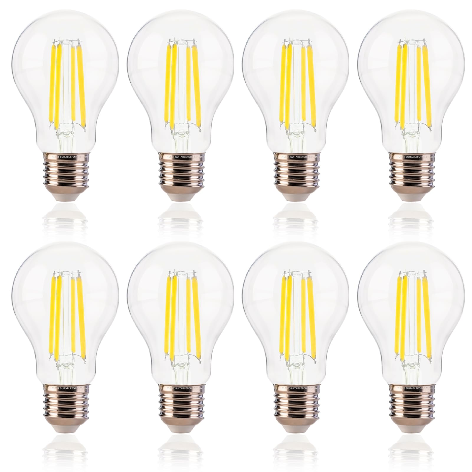 FLSNT A19 LED Light Bulbs 100W Equivalent 12W 1600 Lumens 5000K Daylight Clear Glass 8 Pack Dimmable