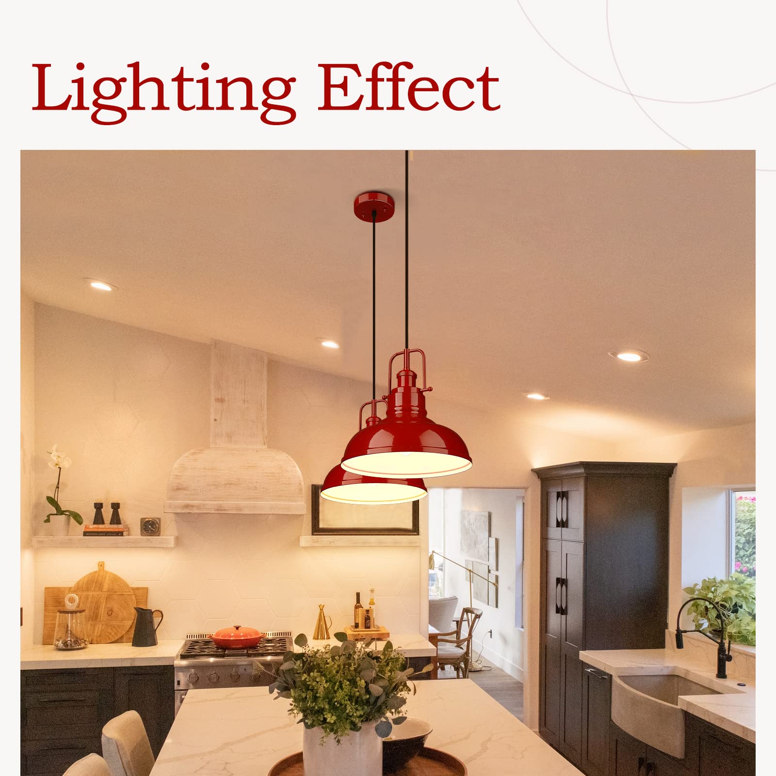 Zeyu 2 Pack Modern Pendant Lights, 11-Inch Kitchen Light Fixtures With Metal Dome Lampshade, Red Finish, 016-1-2Pk Red