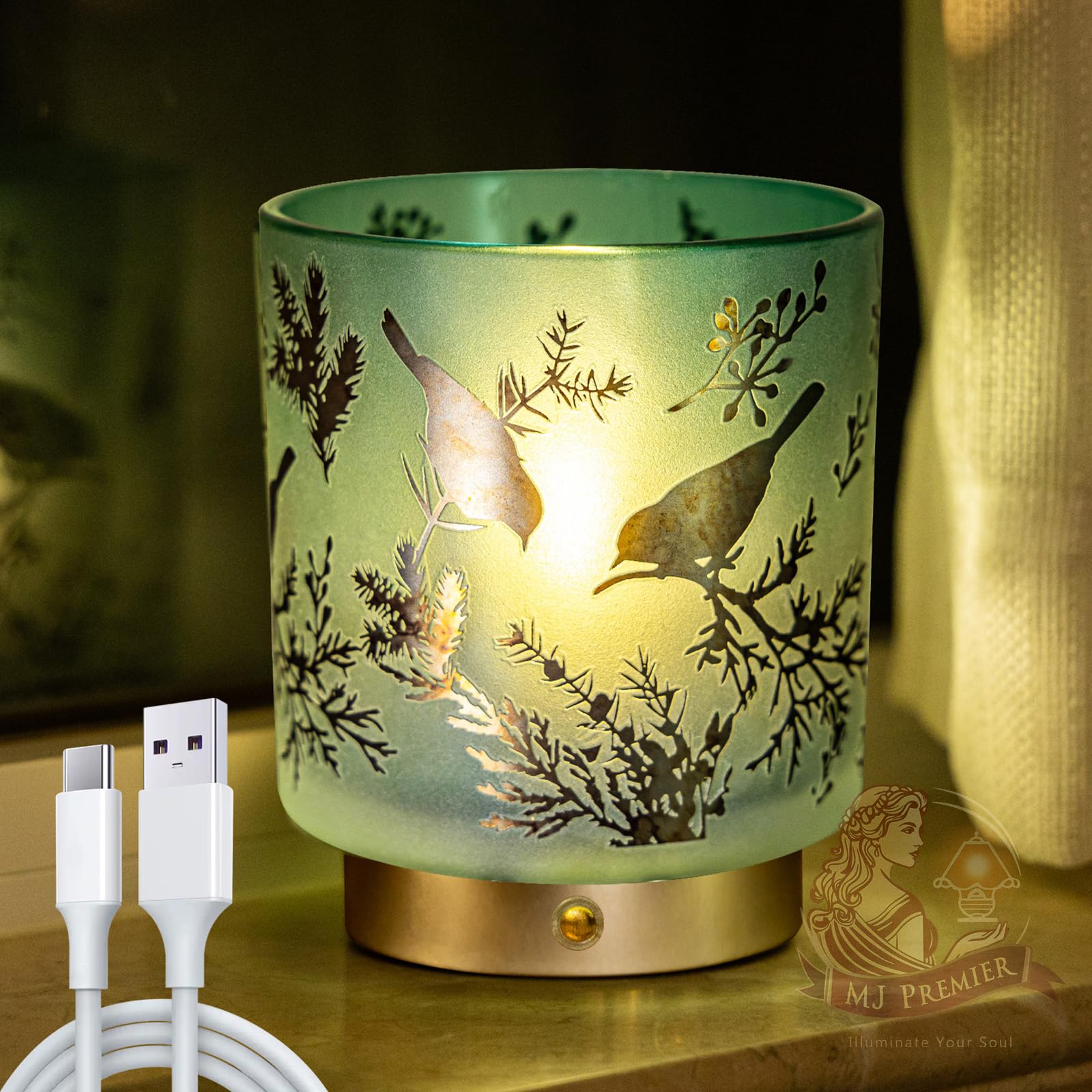 Mj Premier Cordless Rechargeable Glass Table Lamp - Touch Control Dimmable Portable Accent Light