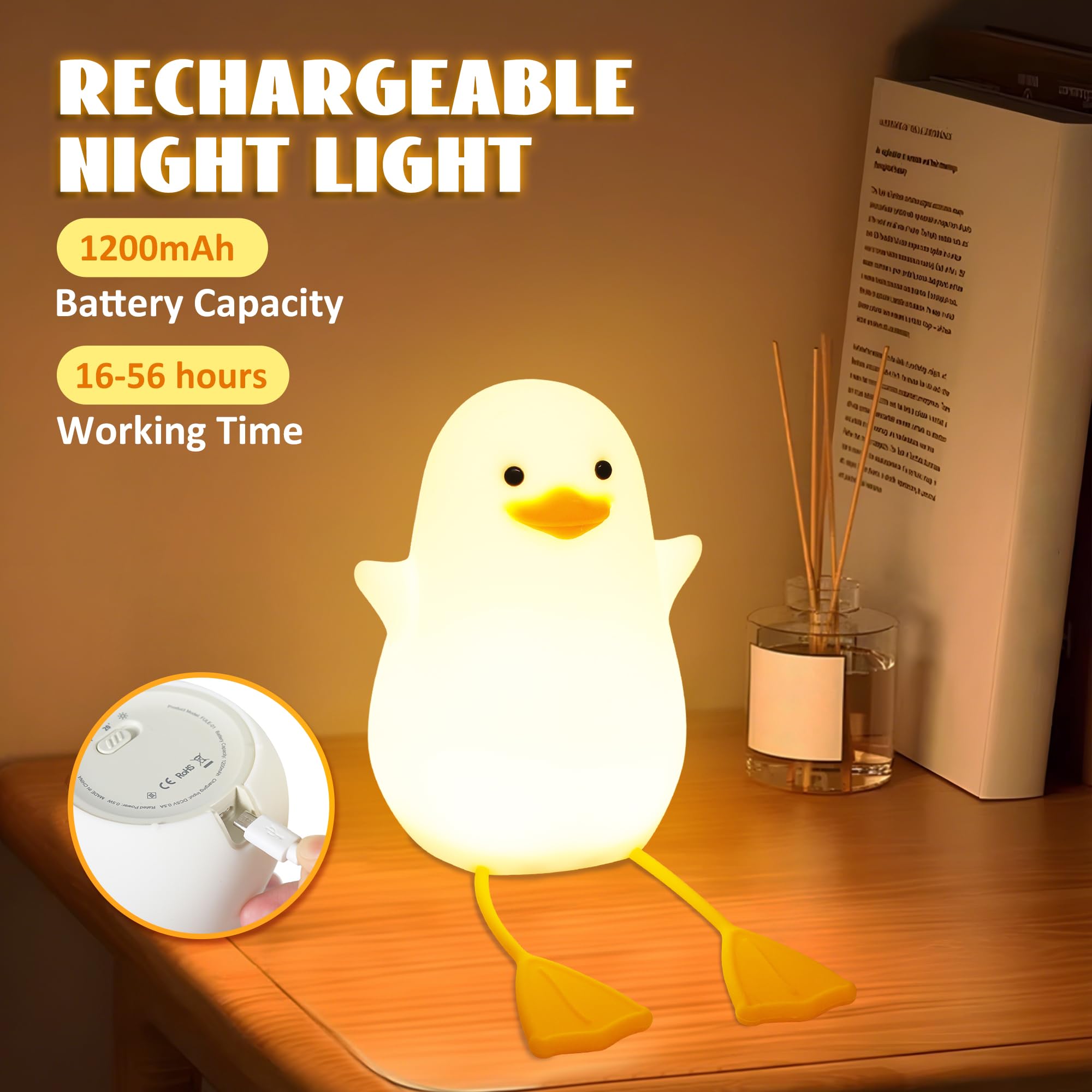 Hinittey Duck Night Light, Silicone Duck Lamp, Cute Bedside Duck Goose Funny Nightlight With Dimmer And Timer For Room Decor, Du