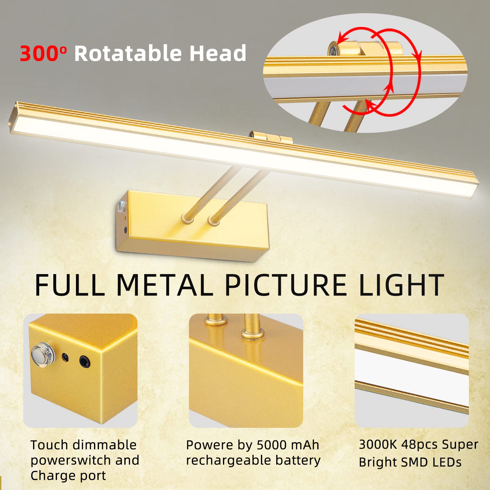 FUNCHDAY Picture Light,Battery Operated Picture Light for Wall,Wireless Remote Painting Light with Timer and Dimmable,16   Metal