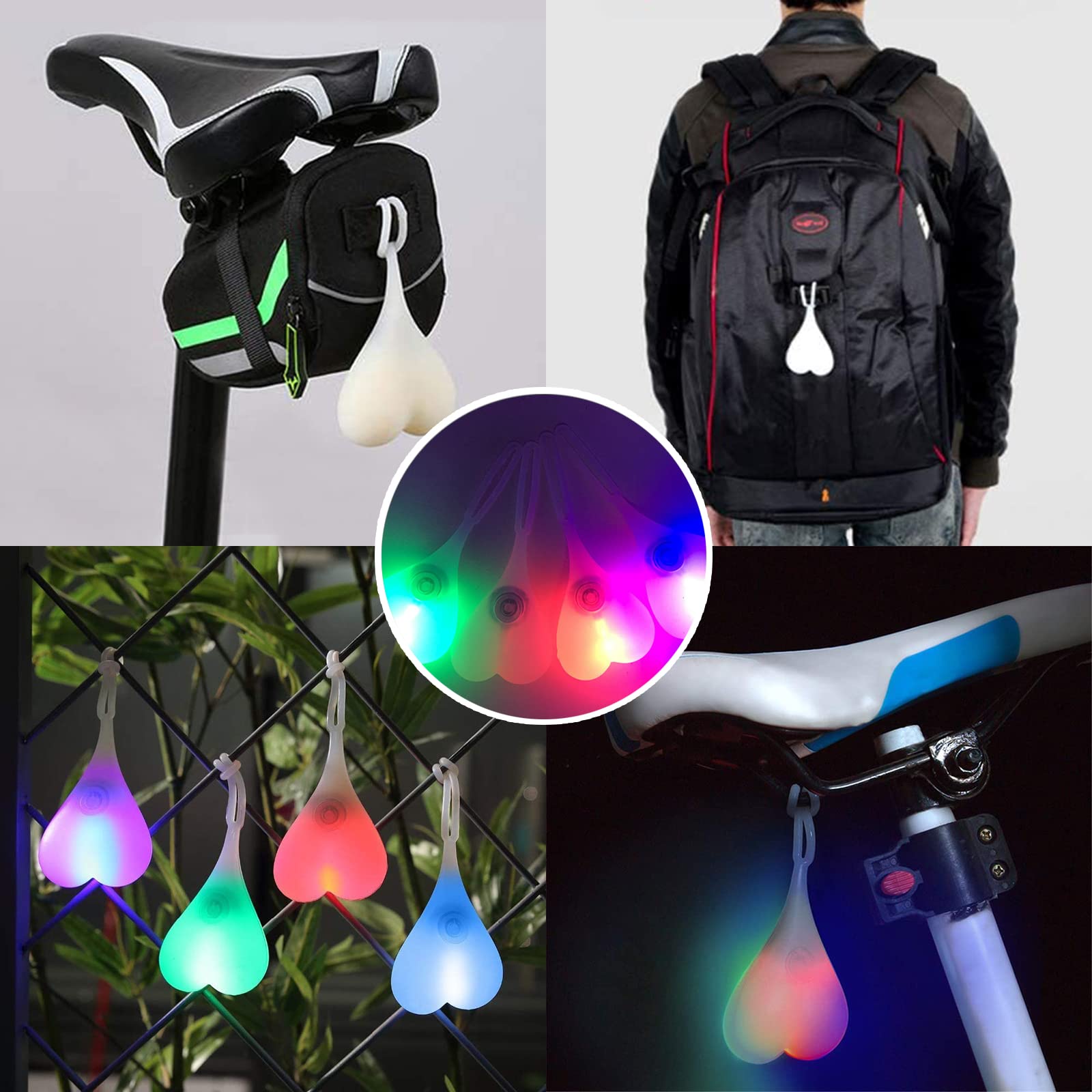 Yuerwover Bike Balls Tail Light Silicone Cycling Creative Night Essential Reflectors Waterproof Led Warning Rear Light Heart Shaped Bicycle Seat Back Egg Lamp For Truck(Colorful)