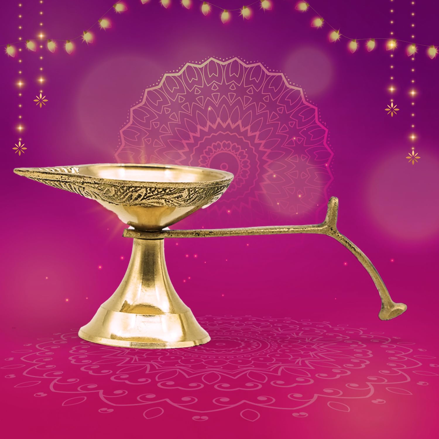 Puja N Pujari Aarti Diya with Handle Oil Lamp Diya for Pooja/Deepak with Handle
