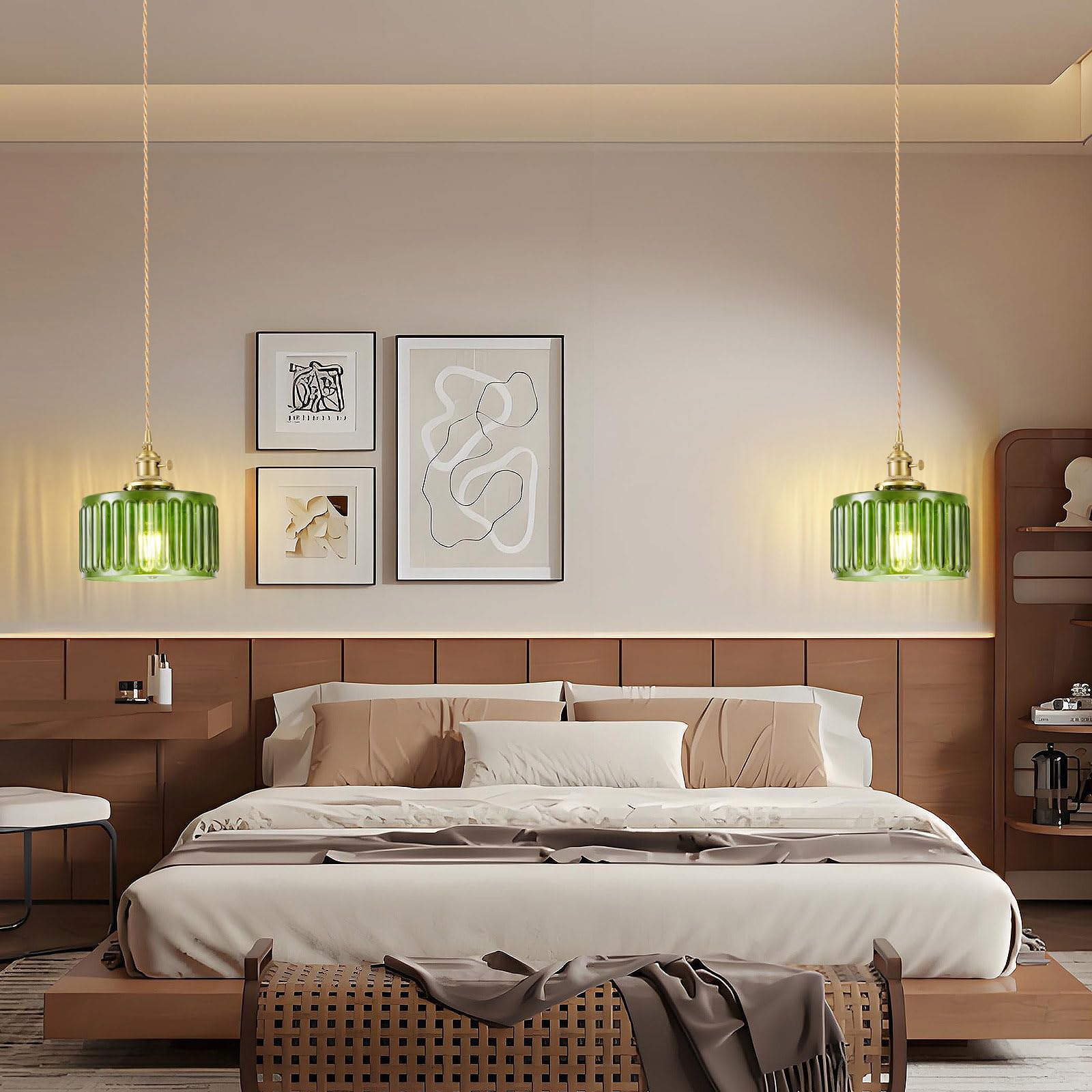 Beserwin Plug In Pendant Light  Hanging Lights With Plug In Cord  Hanging Light Fixture With Clear Glass  E26 Pendant Lighting For Kitchen Island  Bedroom  Dining Room  Living Room-Green