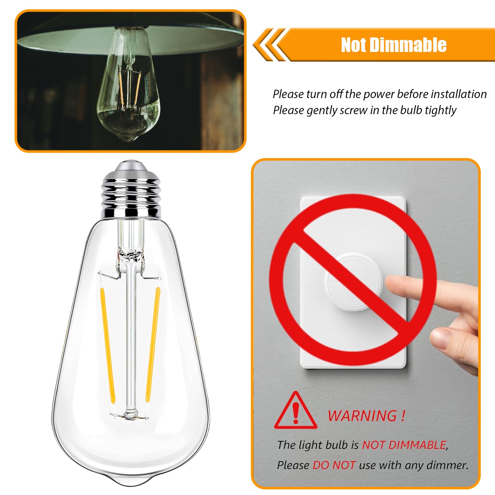 winsaLED 12 Pack LED Edison Bulbs, 4W Vintage ST19, 350LM, 2700K Soft White, Non-Dimmable, E26 Base