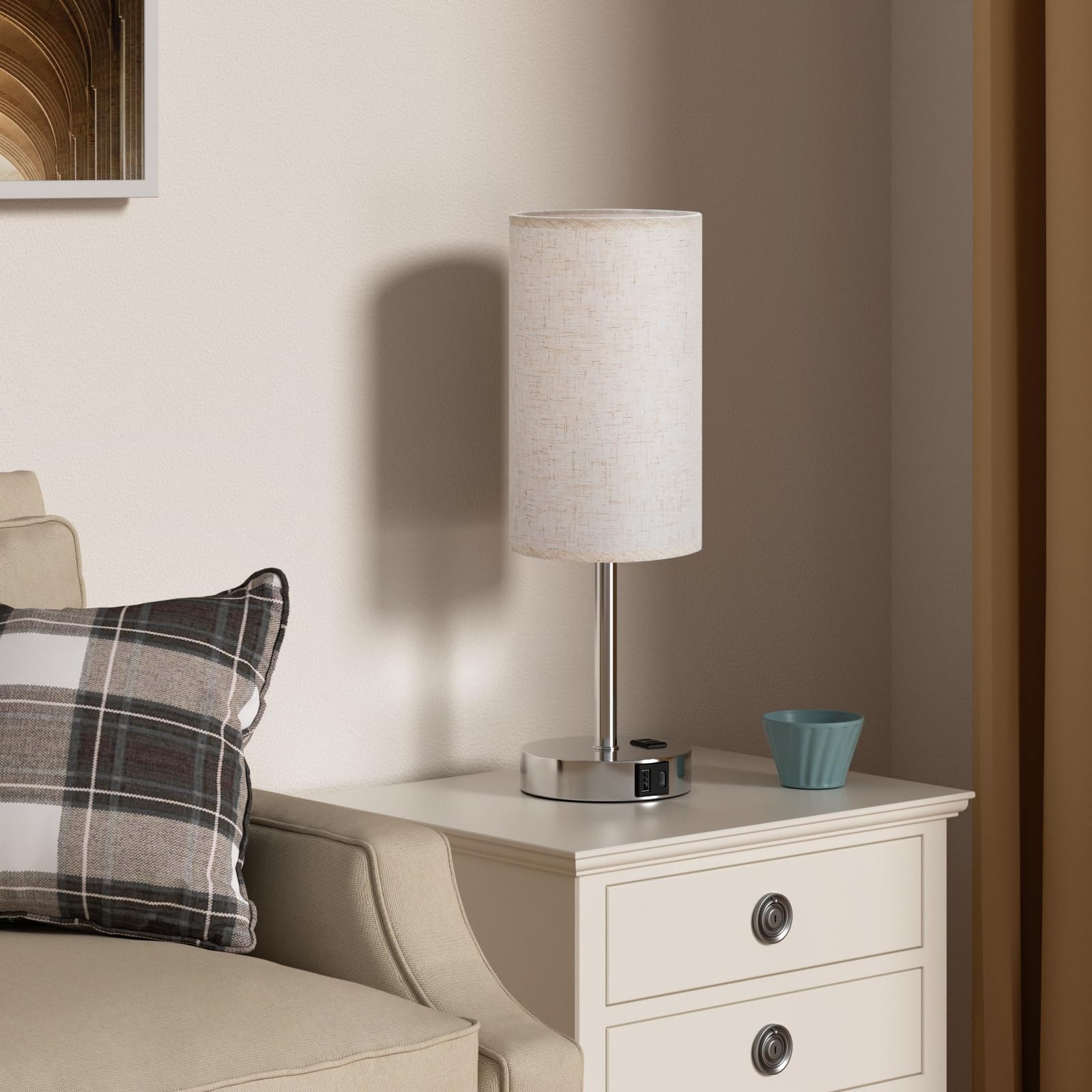 17.4Inch Bedside Touch Table Lamps For Bedroom Nightstand With Usb-C Usb-A Charging Ports White - 3 Way Dimmable Control Small L