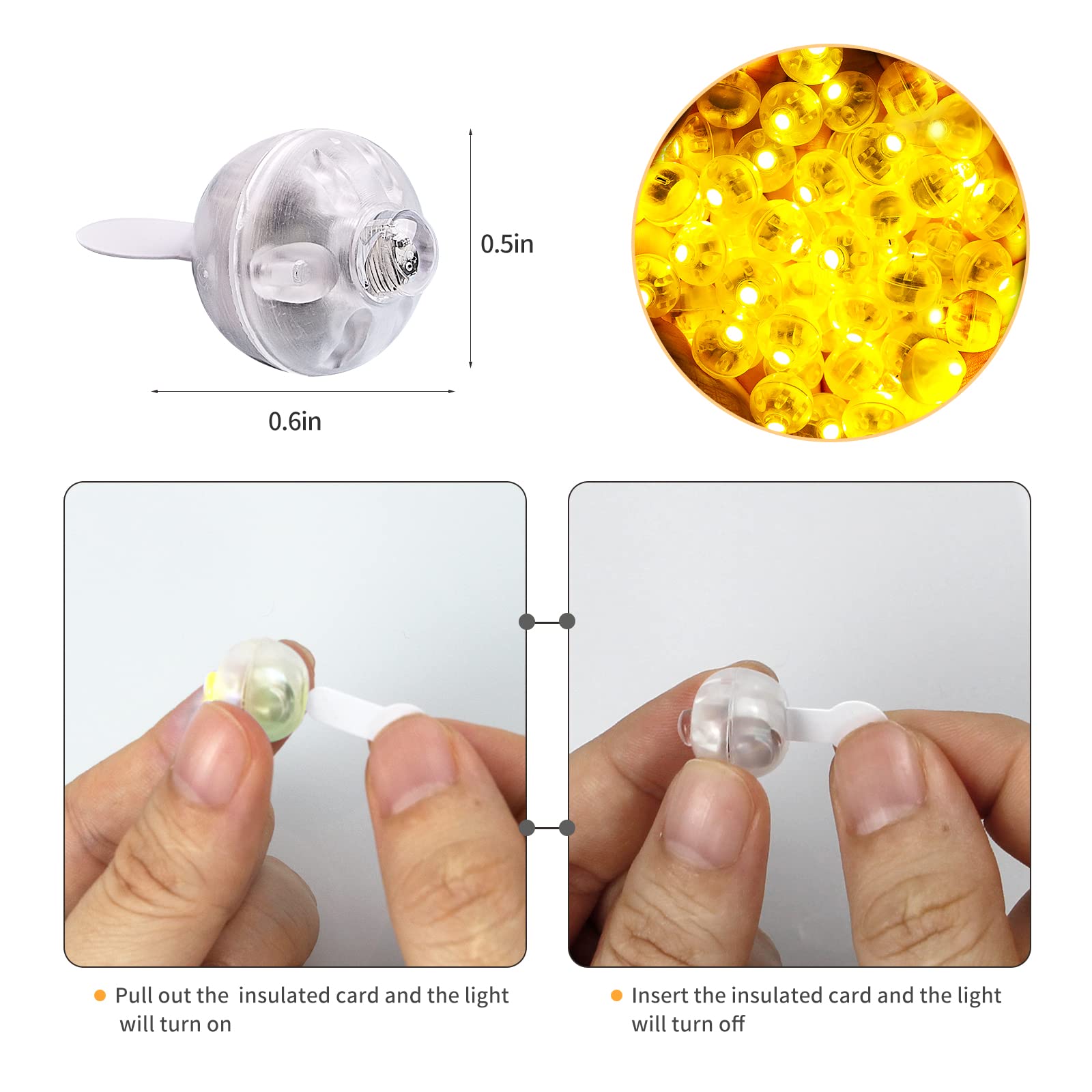 100 Pcs Yellow Led Balloon Light, Tiny Led Lights Round Ball Lamp For Balloons Birthday Party Event Fun Indoor Outdoor Wedding D
