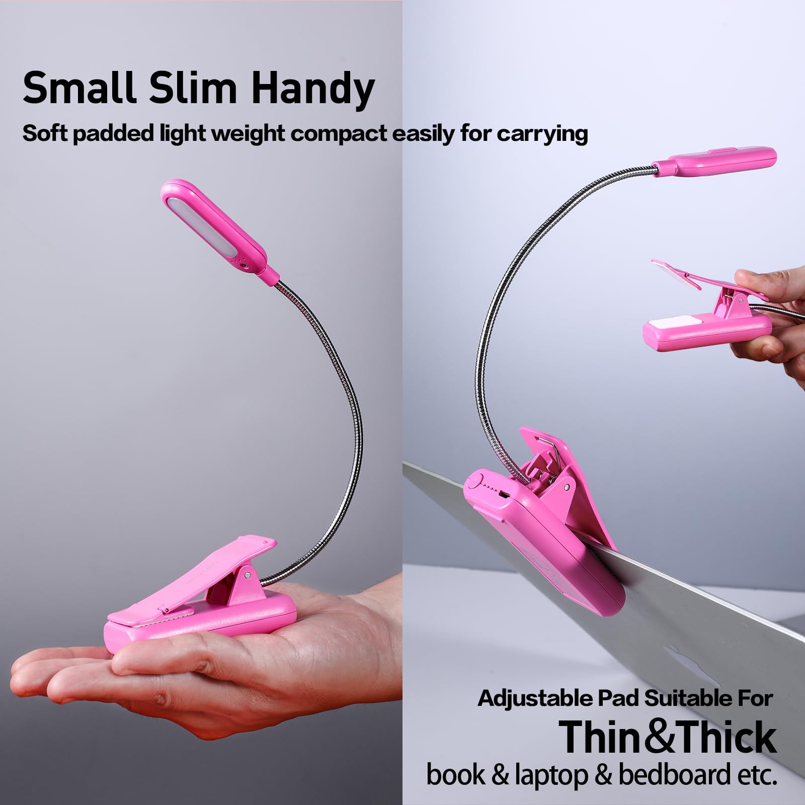 VAVOFO Rechargeable Book Light, 7 LED, 9-Level Warm Cool White, Eye Care Lamp, Rose, Model KM-6720