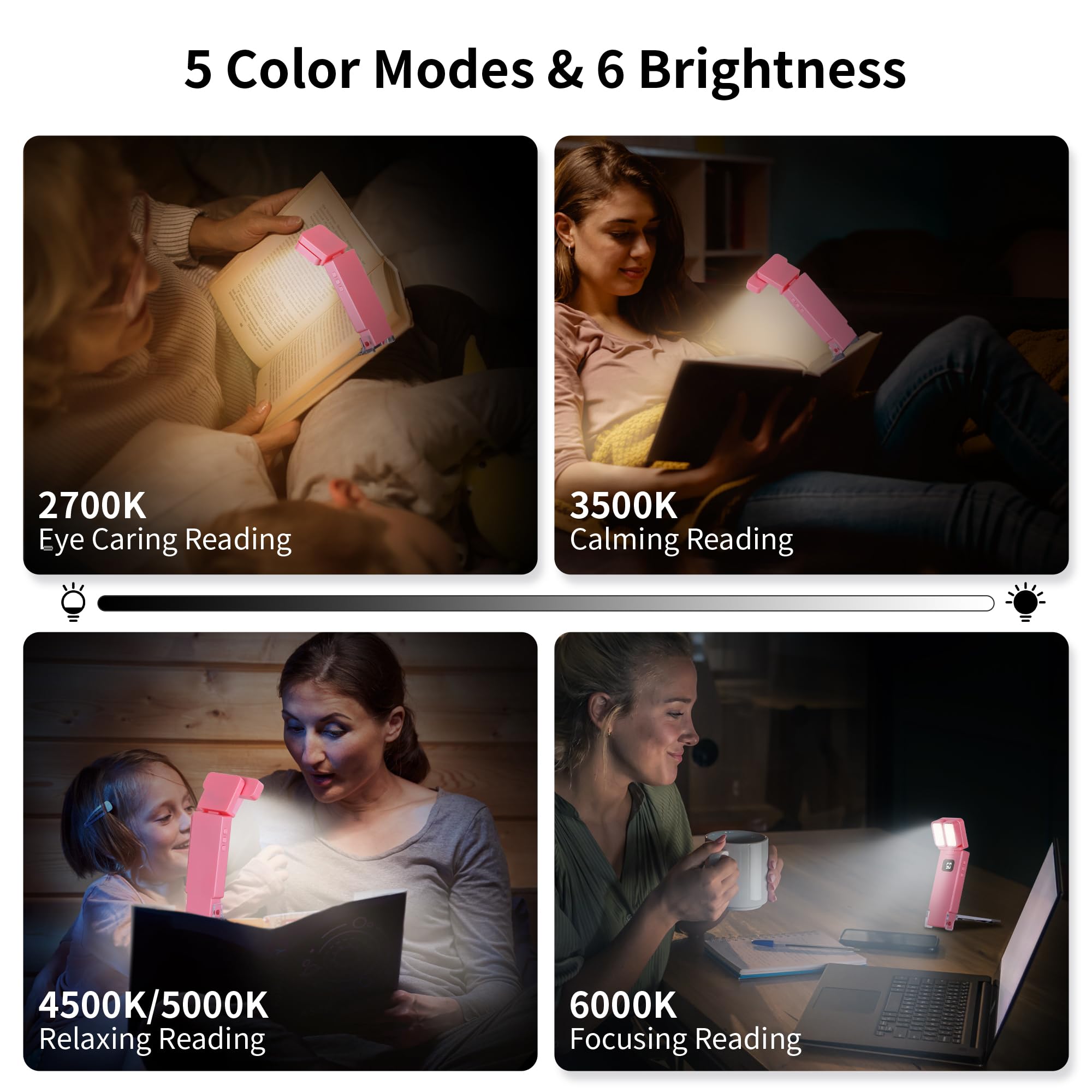 Dott Arts Book Light,Dual-Heads Reading Light for Bedtime with Screen Display.Rechargeable Ultralight Clip on LED Bookmark Lamp