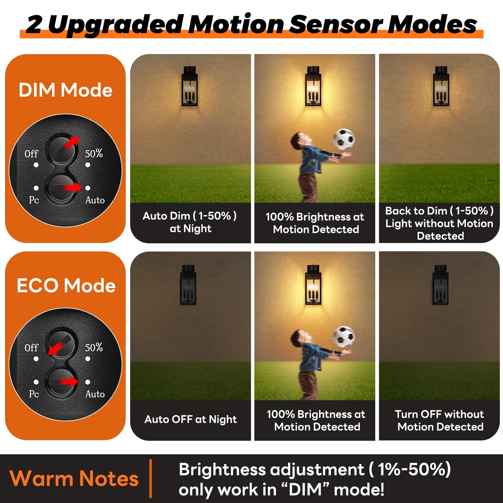 Large Motion Sensor Outdoor Wall Light, Black Exterior Wall Sconce Light Fixtures With Water-Rippled Glass, Waterproof Modern Ou