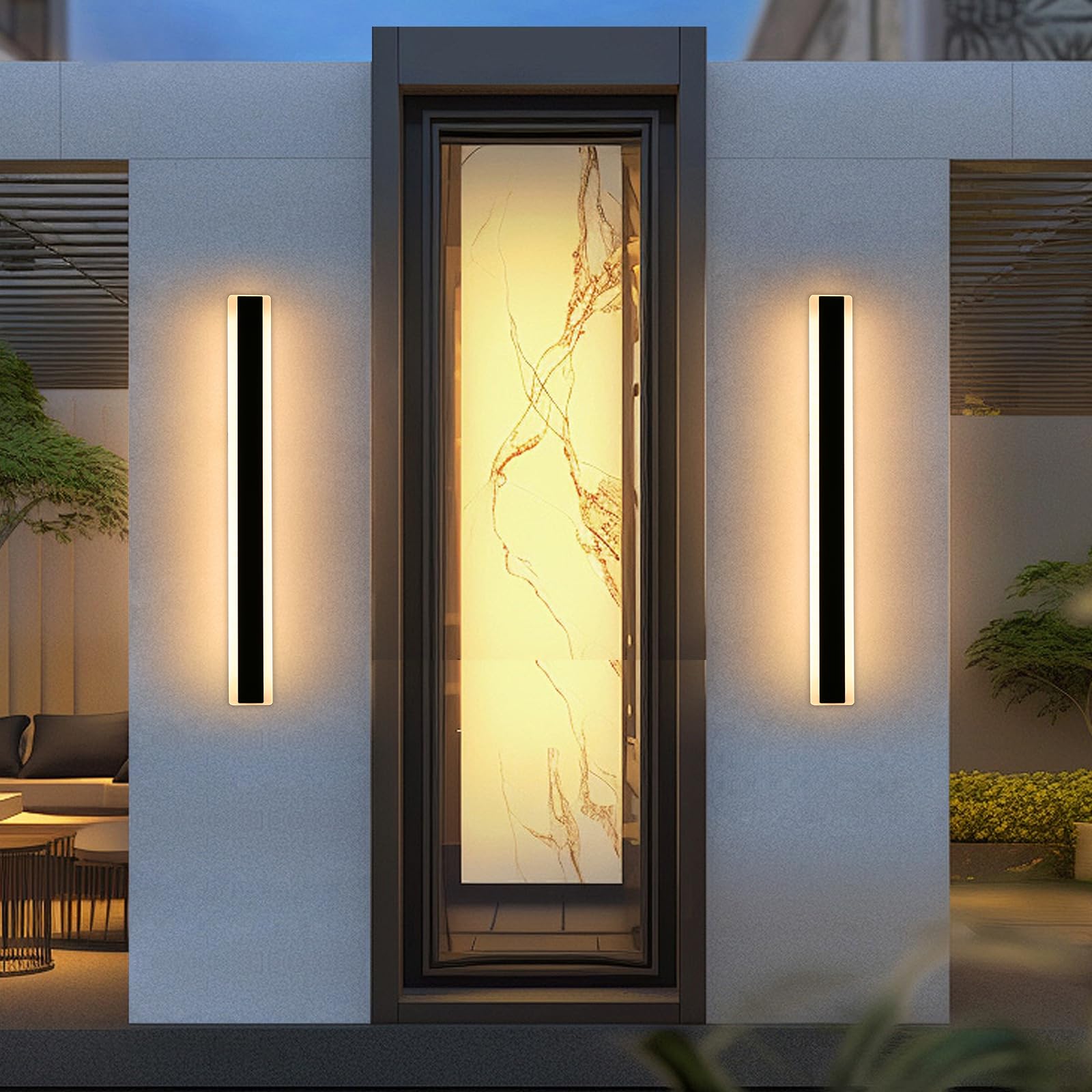 Mikeru 39inch Dimmable Outdoor Wall Light Fixtures, LED Porch Light, Model FTBD-2, Acrylic, 3000-6000K, 2-Pack