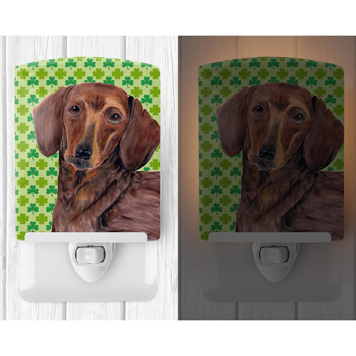 Carolines Treasures Ceramic Night Light, Dachshund St. Patricks Day Design, 6x4x3in, Multicolor, Model SC9288CNL