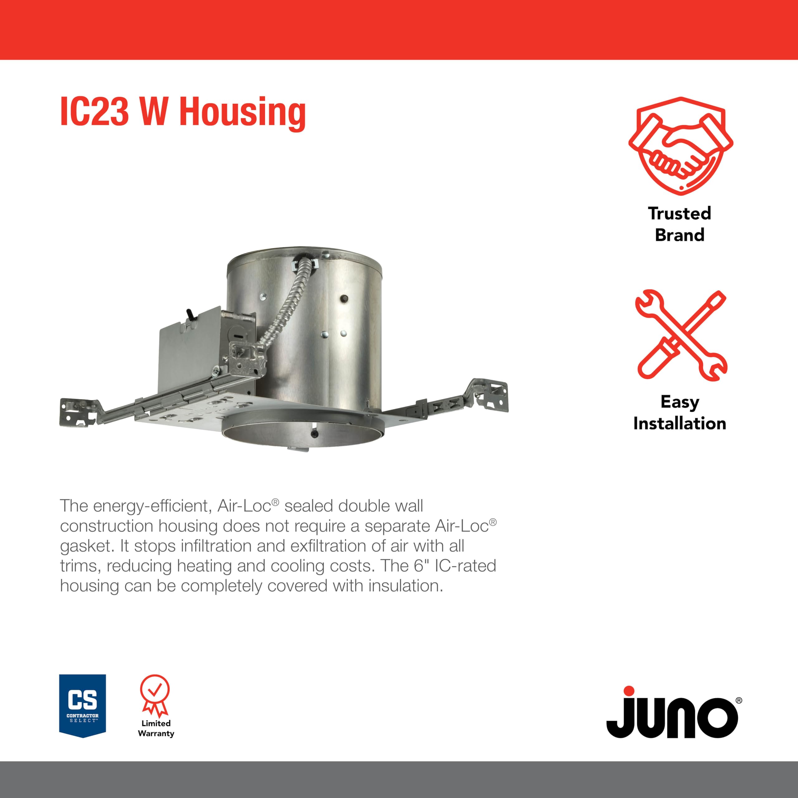 Juno Lighting Ic23W Contractor Select 6-Inch Ic Rated Universal Incandescent Housing With Floating Socket And Quickwire