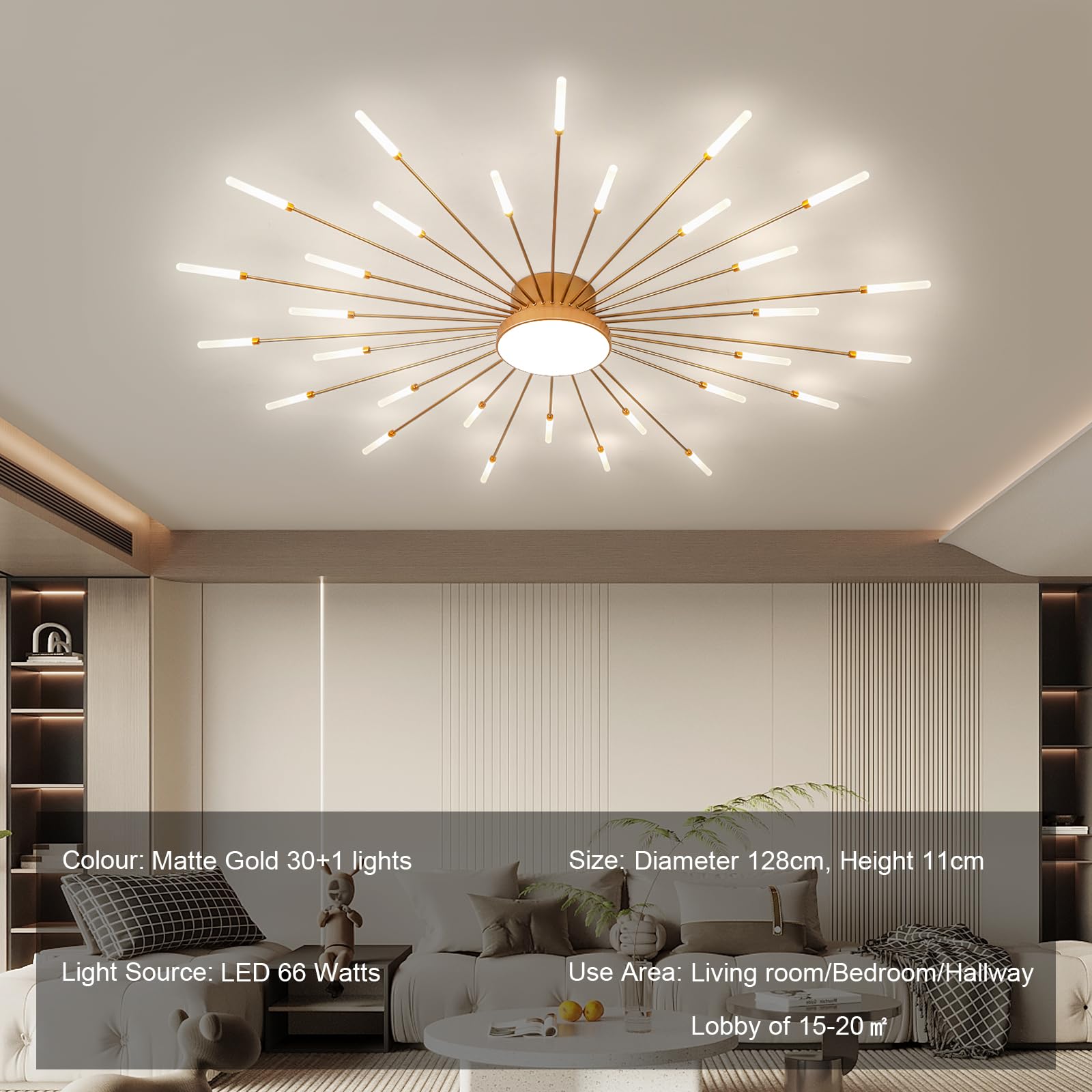 Jaymp Ceiling Light Modern Flower Shape Ceiling Lamp For Living Room Dining Room Flush Mount Metal Acrylic Sputnik Firework Peta